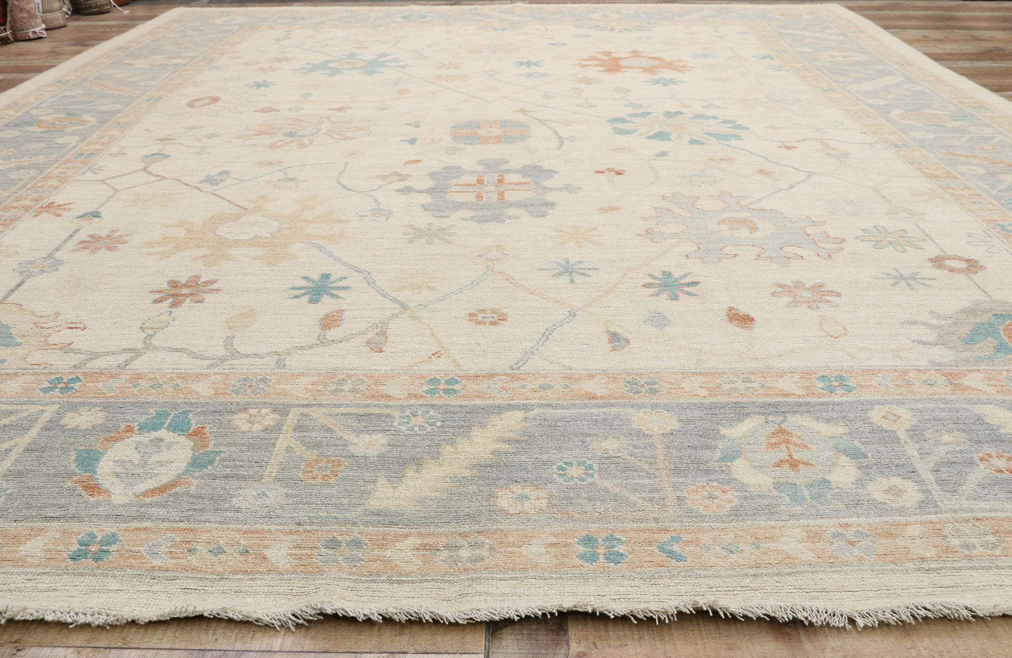 Wool Soft Earth-Tone Oushak Rug, Quiet Sophistication Meets Biophilic Design For Sale