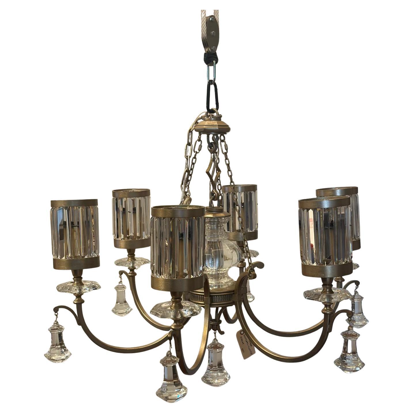 Chandelier en feuilles d'or douces avec ombres en cristal facetté et cannelé