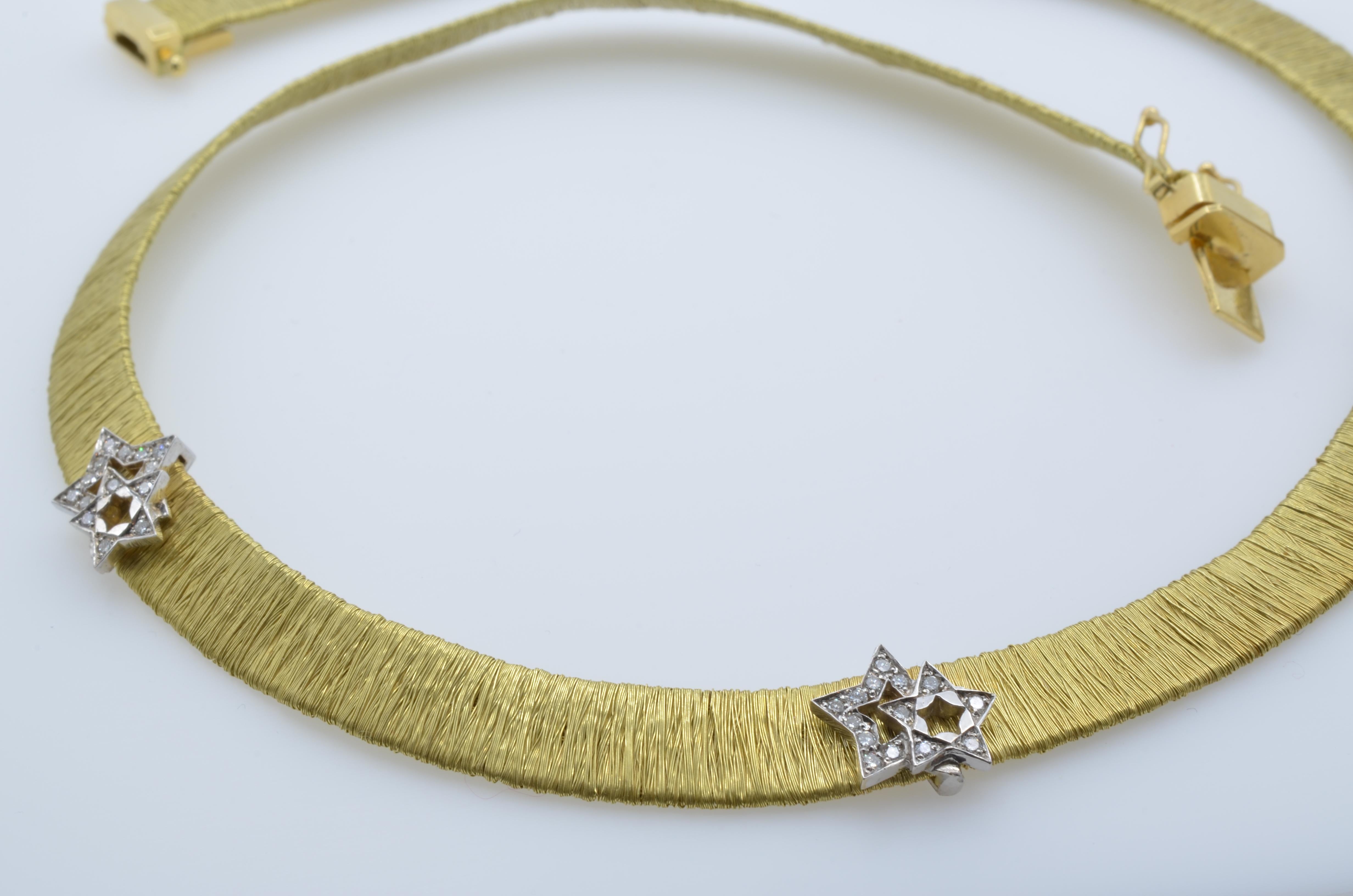 Halskette aus weichem Goldgeflecht mit Diamant-Sternmotiv, 1970, Italien, 18 Karat im Zustand „Hervorragend“ im Angebot in Berkeley, CA