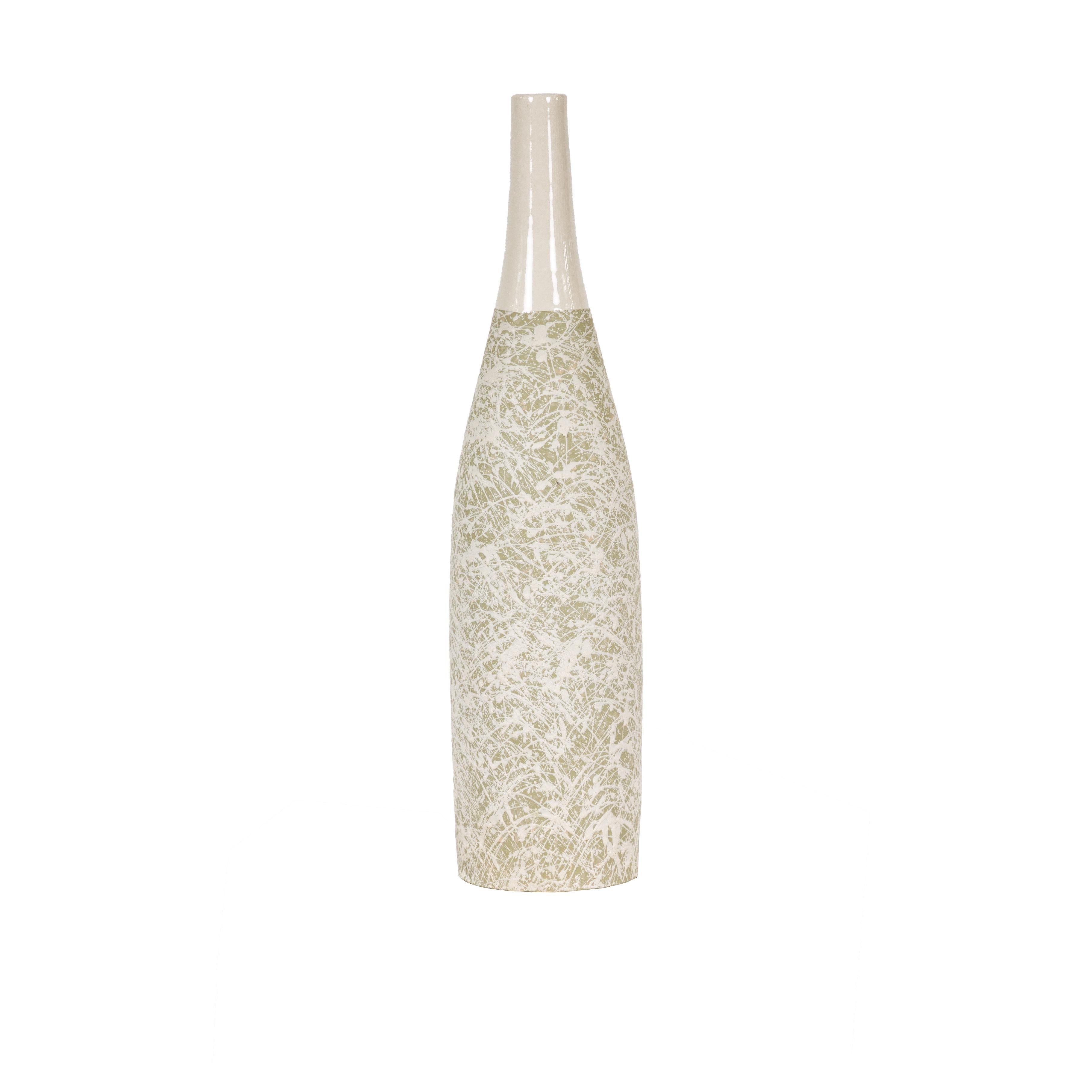 Vase en céramique artisanale vert tendre et crème avec décor de gouttes énergiques en vente 8