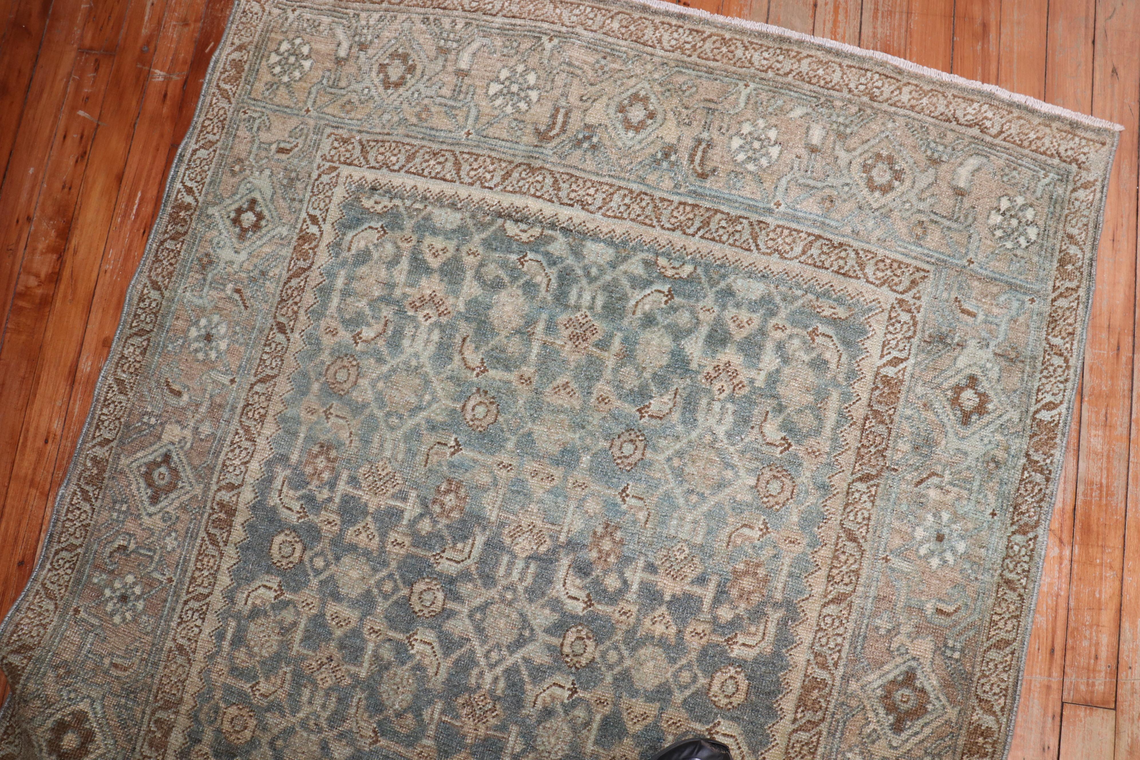 Hand-Knotted Soft Green Antique Malayer Rug For Sale