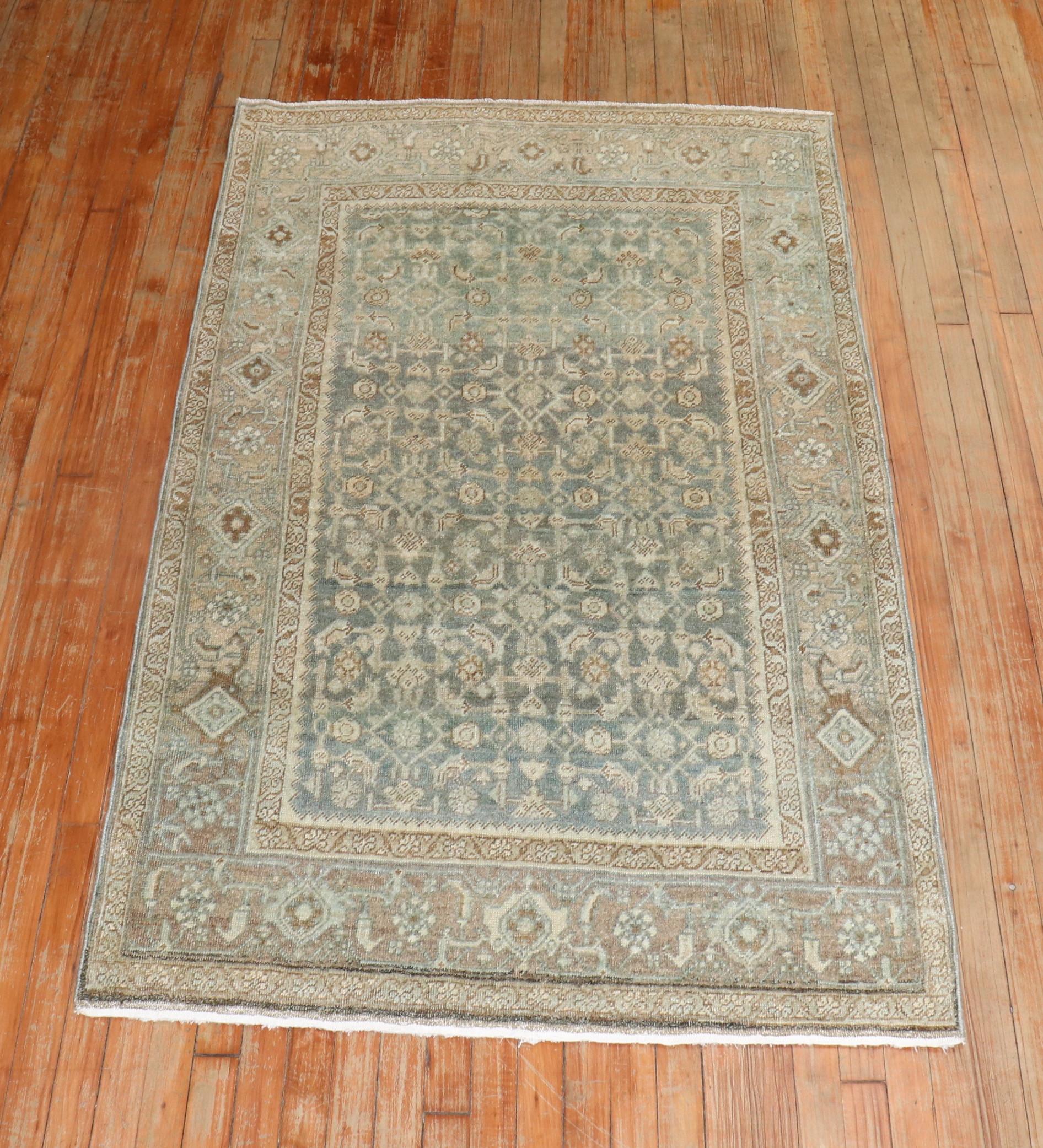 Wool Soft Green Antique Malayer Rug For Sale
