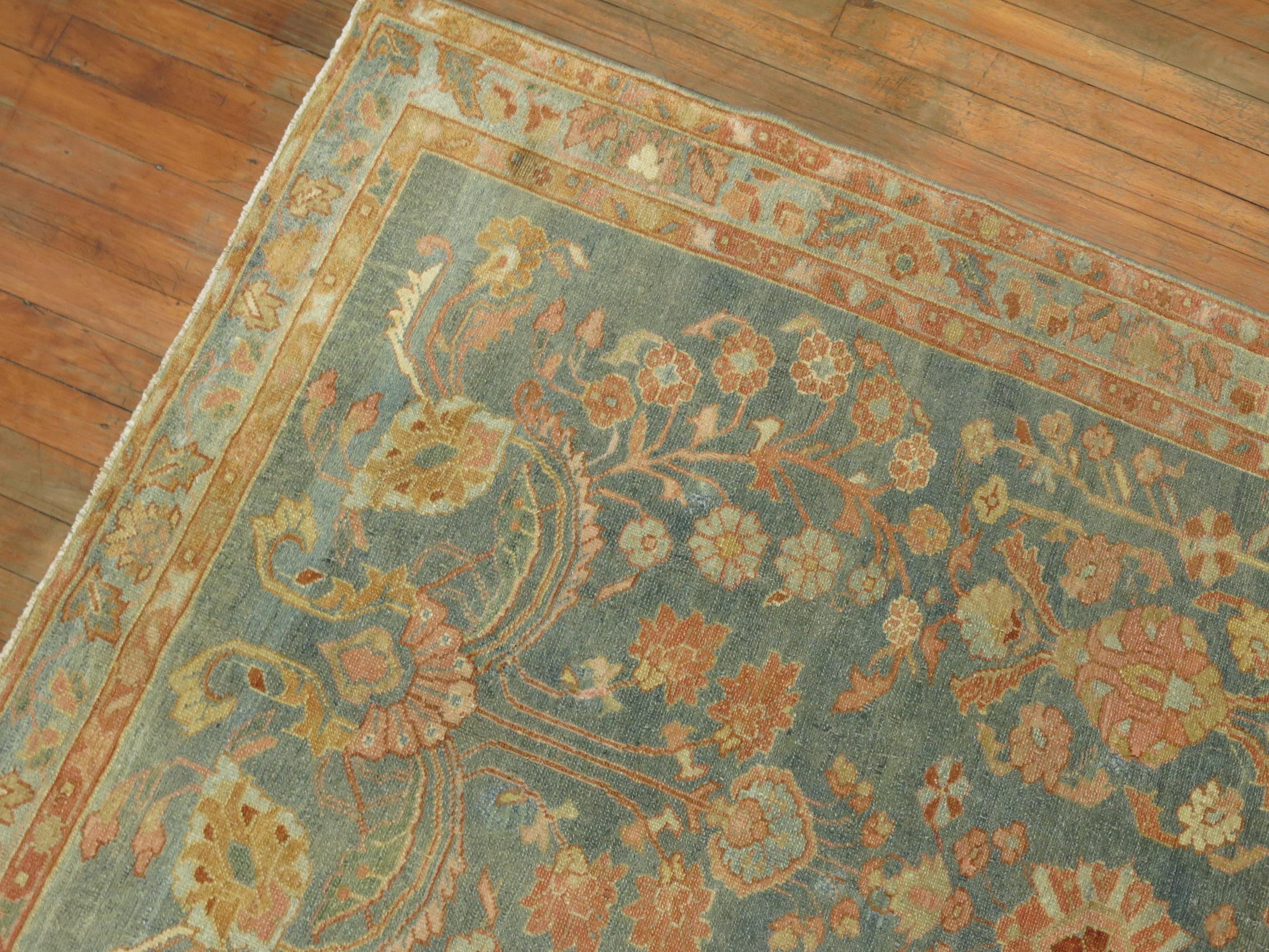 Hand-Woven Soft Green Apricot Persian Malayer Rug