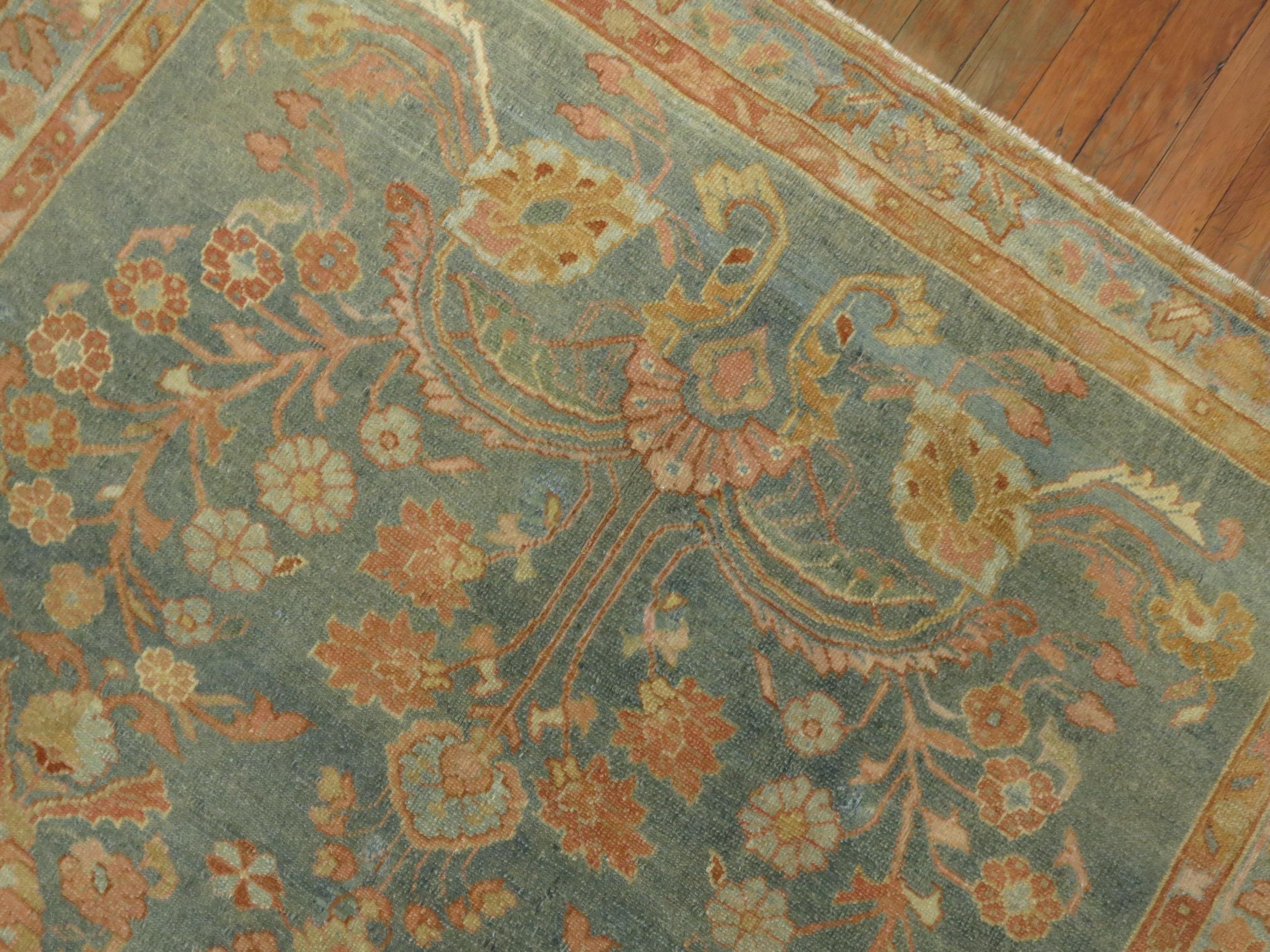 Soft Green Apricot Persian Malayer Rug In Good Condition In New York, NY