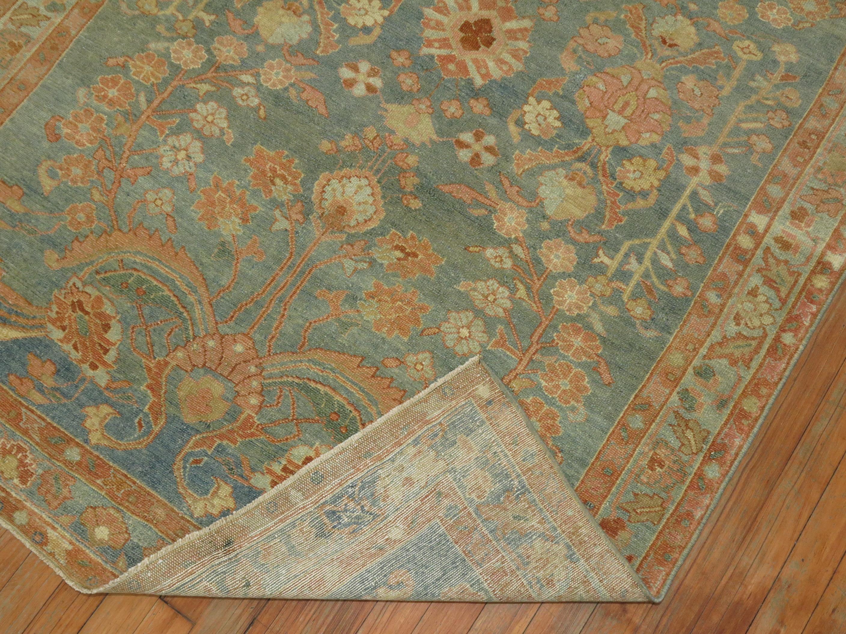 20th Century Soft Green Apricot Persian Malayer Rug