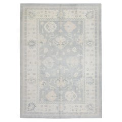 Soft Green Floral Design Handwoven Wool Turkish Oushak Rug 8'10" X 11'11"