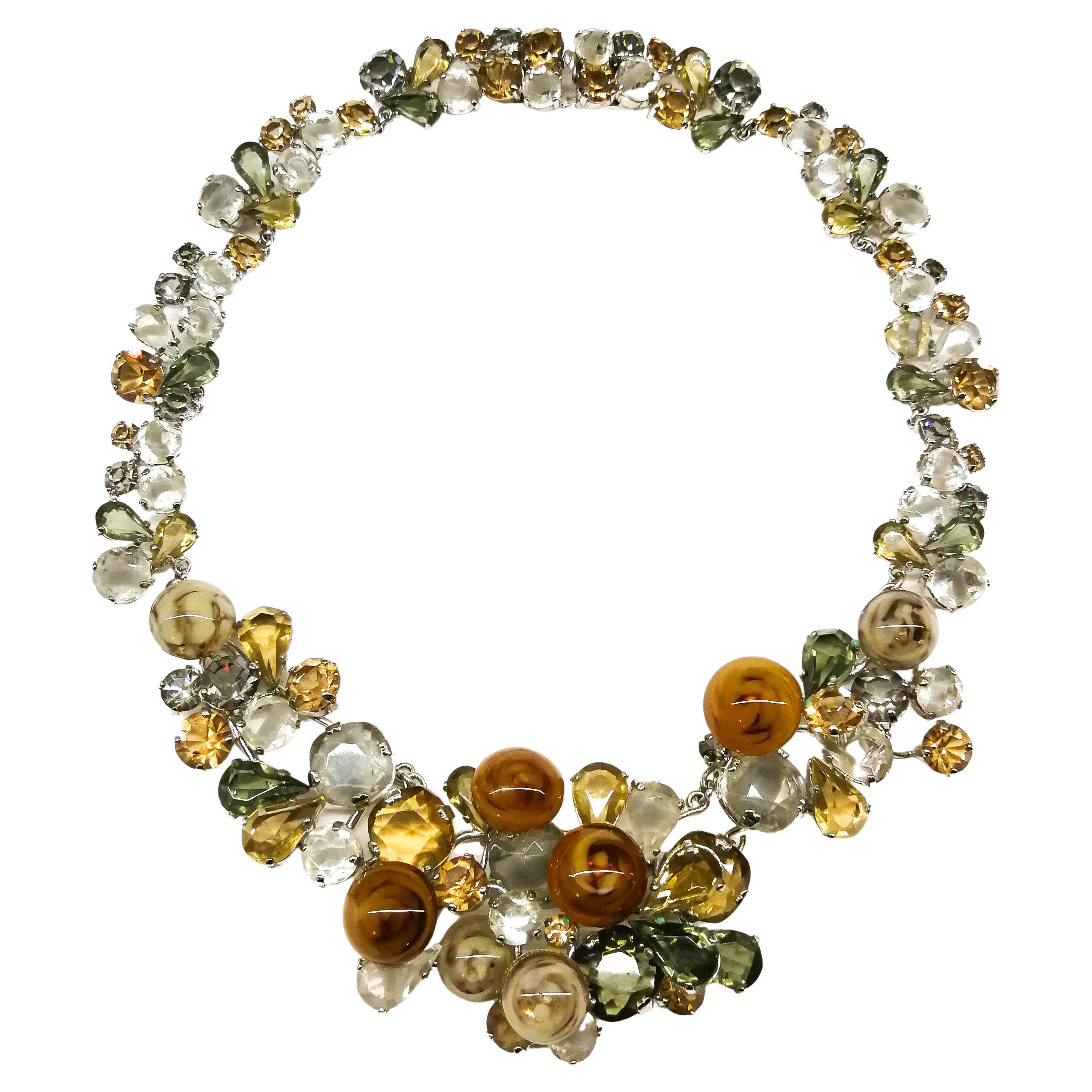 Soft grey, brown and moss green multi shaped paste necklace, Christian Dior, 1958