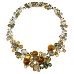 Soft grey,brown and moss green multi shaped paste necklace, Christian Dior, 1958