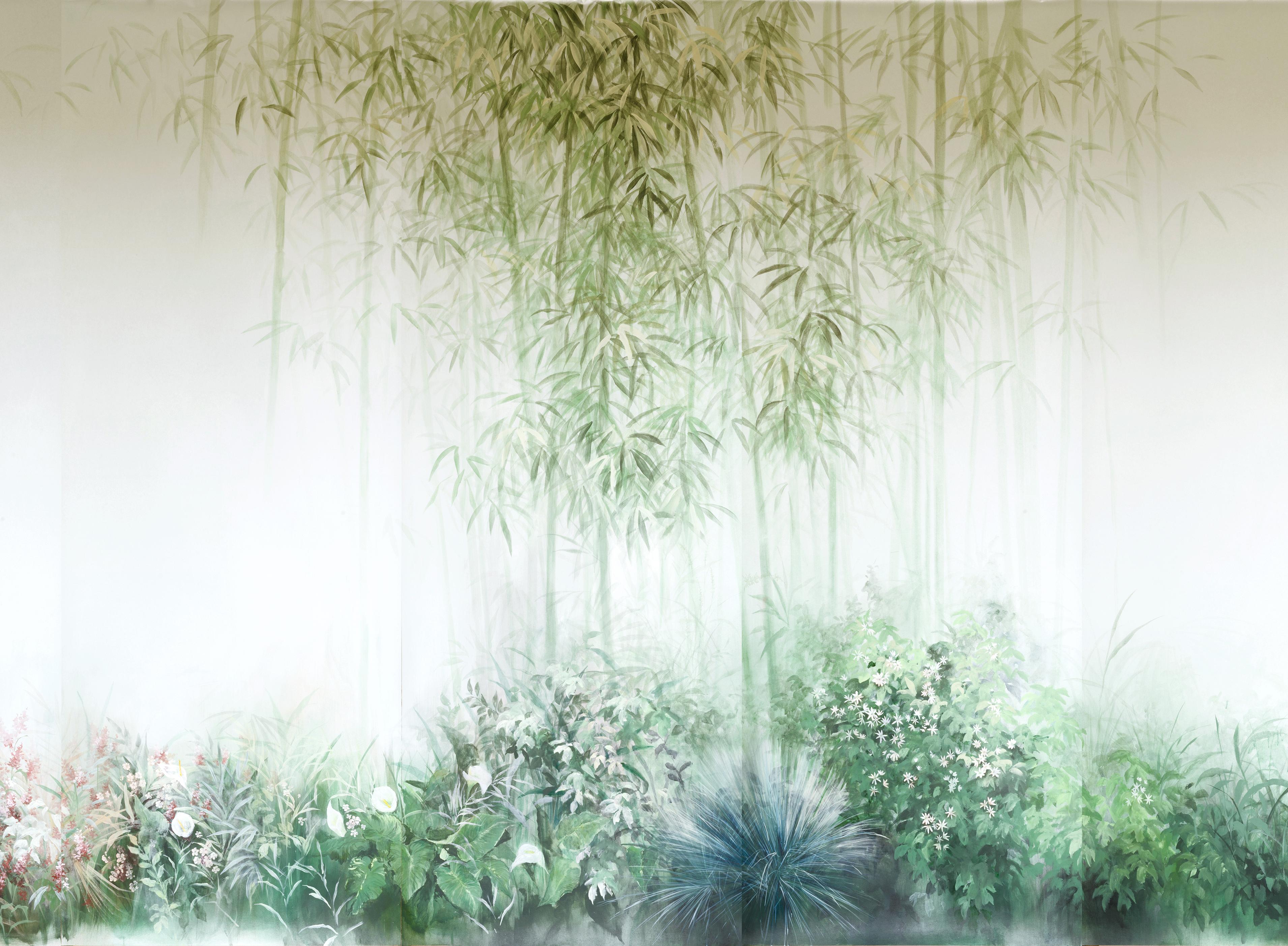 Contemporary Soft Jungle, Hand Painted Wallpaper - Made in Italy - customizable For Sale
