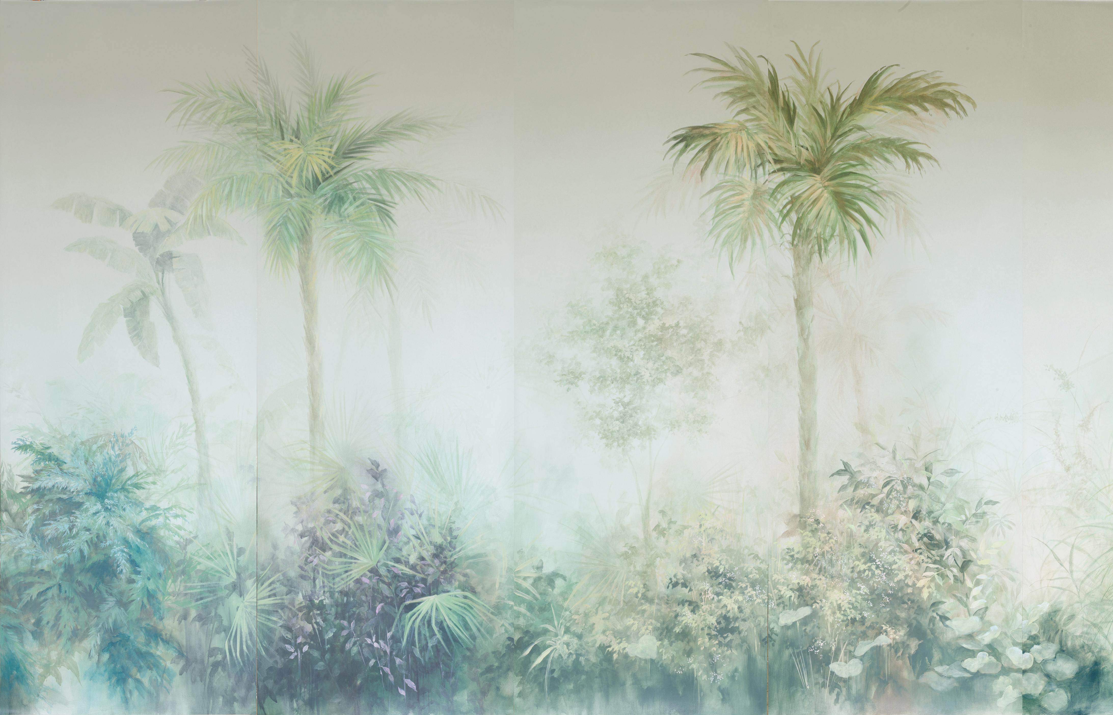 Soft Jungle, Hand Painted Wallpaper - Made in Italy - customizable In New Condition For Sale In Milan, IT