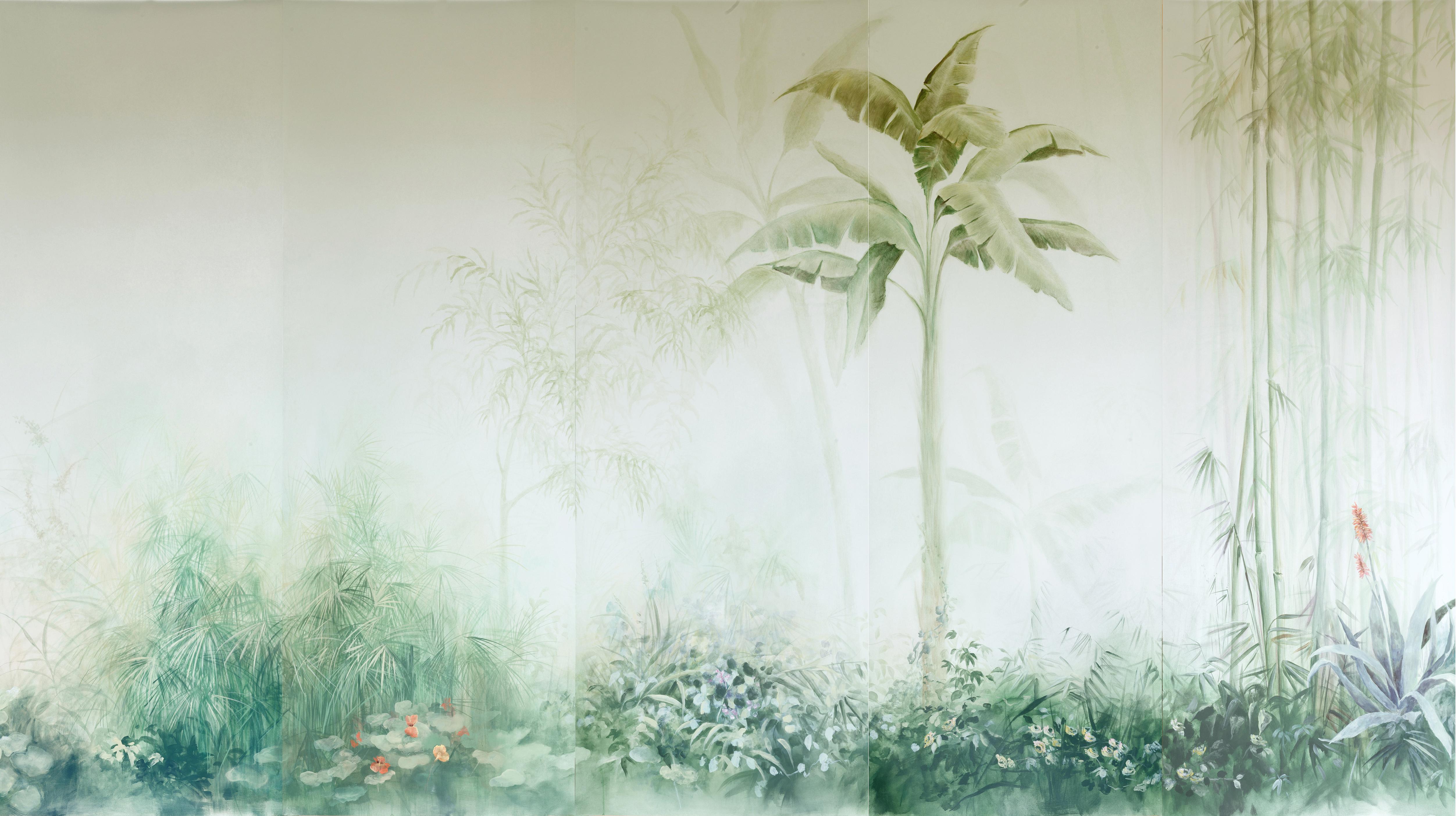 Italian Soft Jungle, Hand Painted Wallpaper - Made in Italy - customizable For Sale