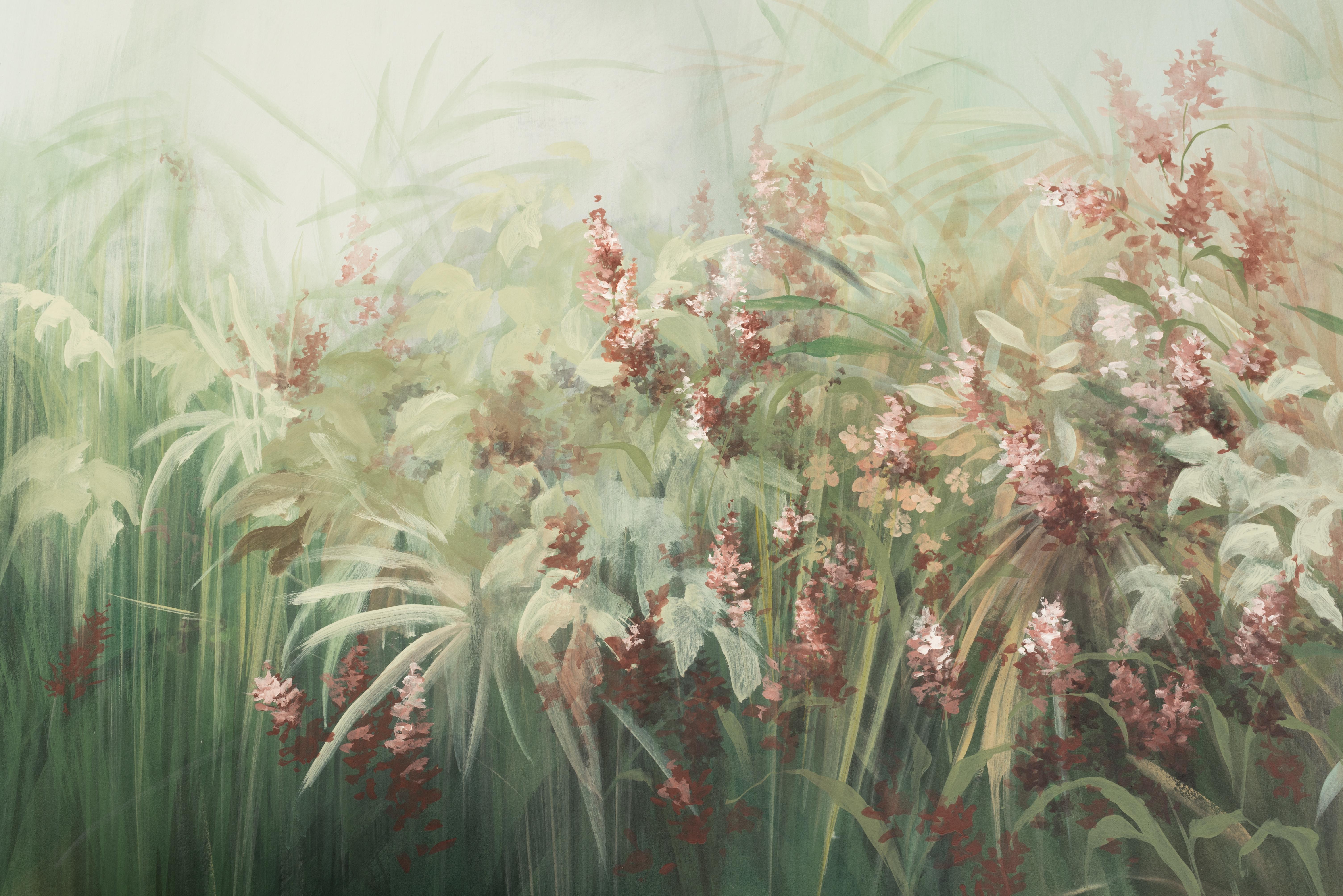 Canvas Soft Jungle, Hand Painted Wallpaper - Made in Italy - customizable For Sale