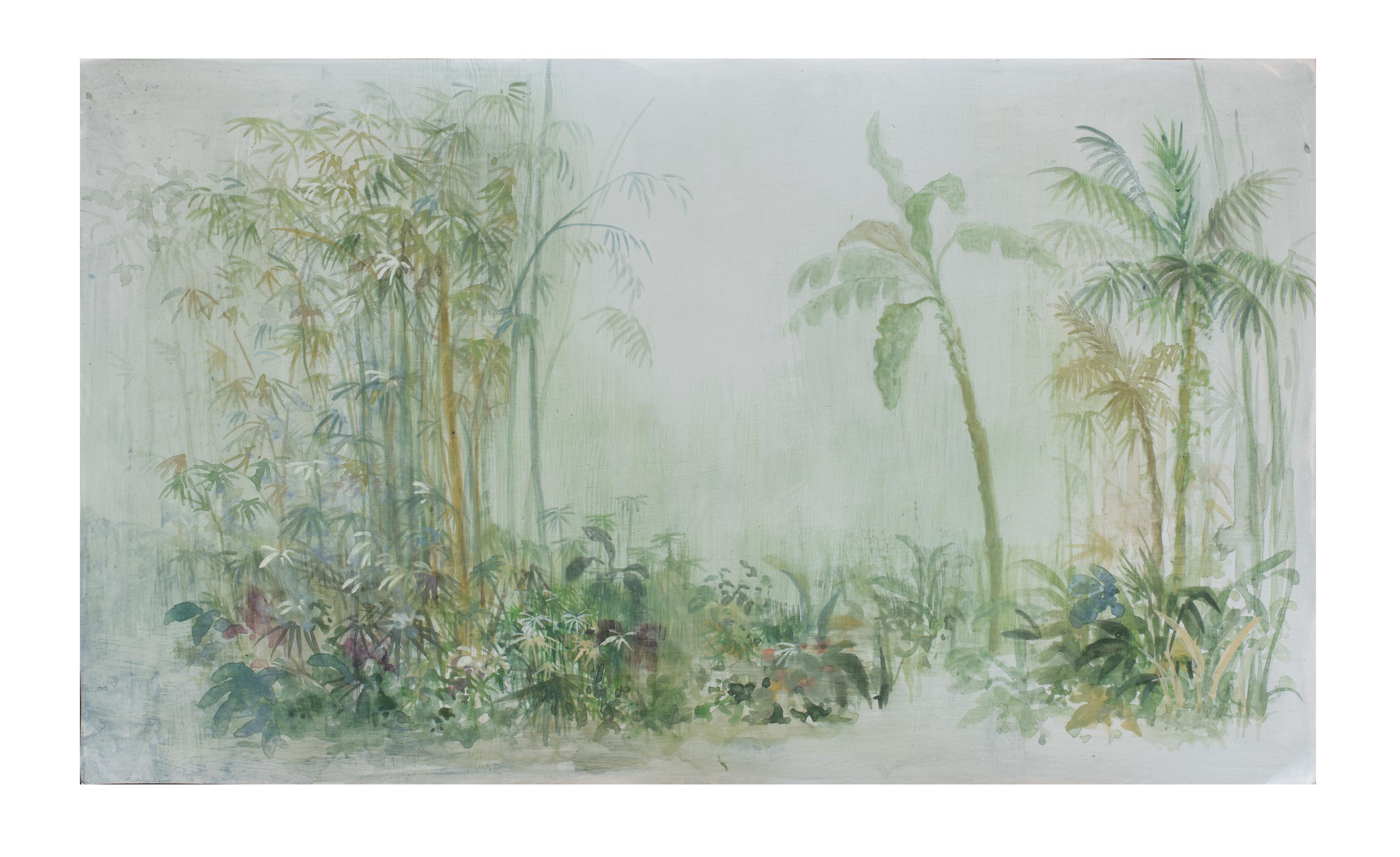 Soft Jungle, Hand Painted Wallpaper - Made in Italy - customizable For Sale 3