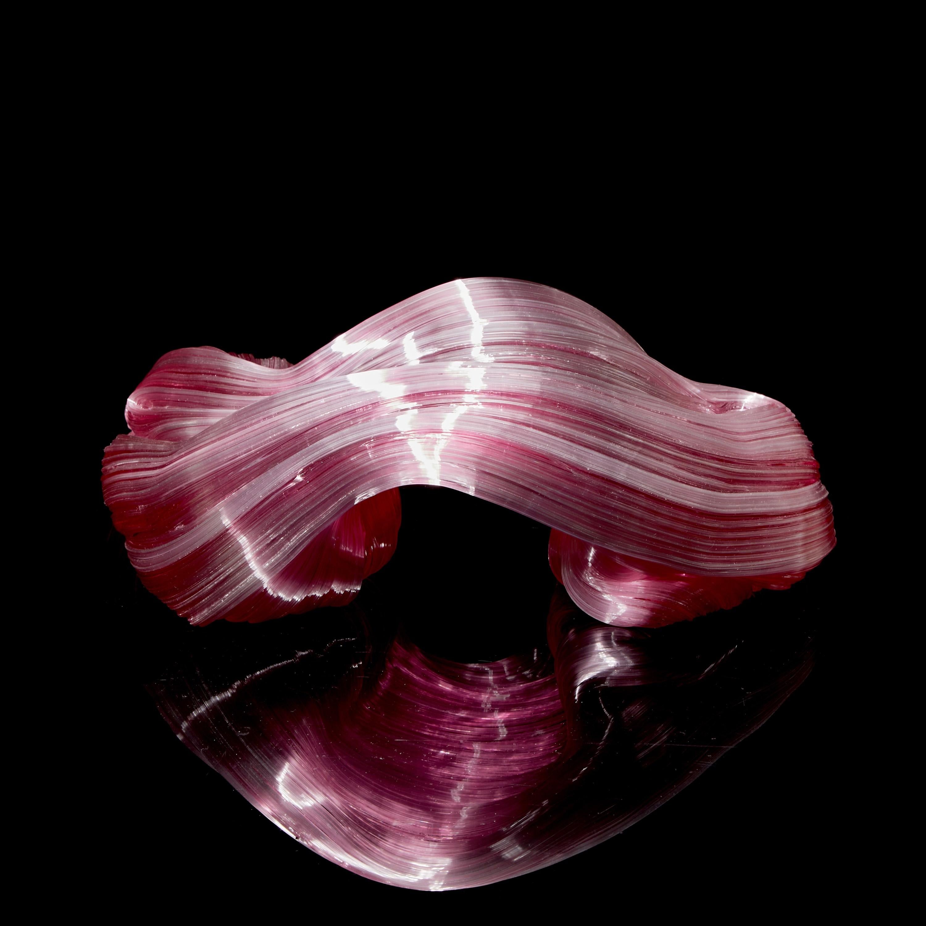 Hand-Crafted Soft Lines in Pink, a Unique Abstract Glass Sculpture by Maria Bang Espersen For Sale