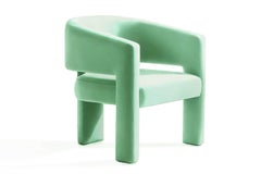 Contemporary Postmodern Aquamarine Velvet Armchair Calma