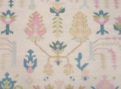 Tapis moderne doux ivoire et bleu Oushak - Tapis 100% laine noué à la main