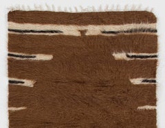 2.8x4 ft Soft Mohair Wool Kilim, Handwoven Bedspread, Sofa Throw, Brown Blanket