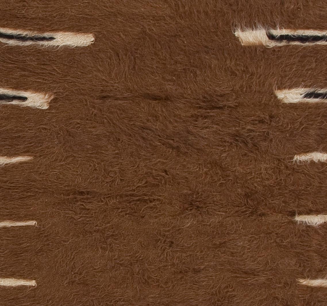 Hand-Woven 2.8x4 ft Soft Mohair Wool Kilim, Handwoven Bedspread, Sofa Throw, Brown Blanket For Sale