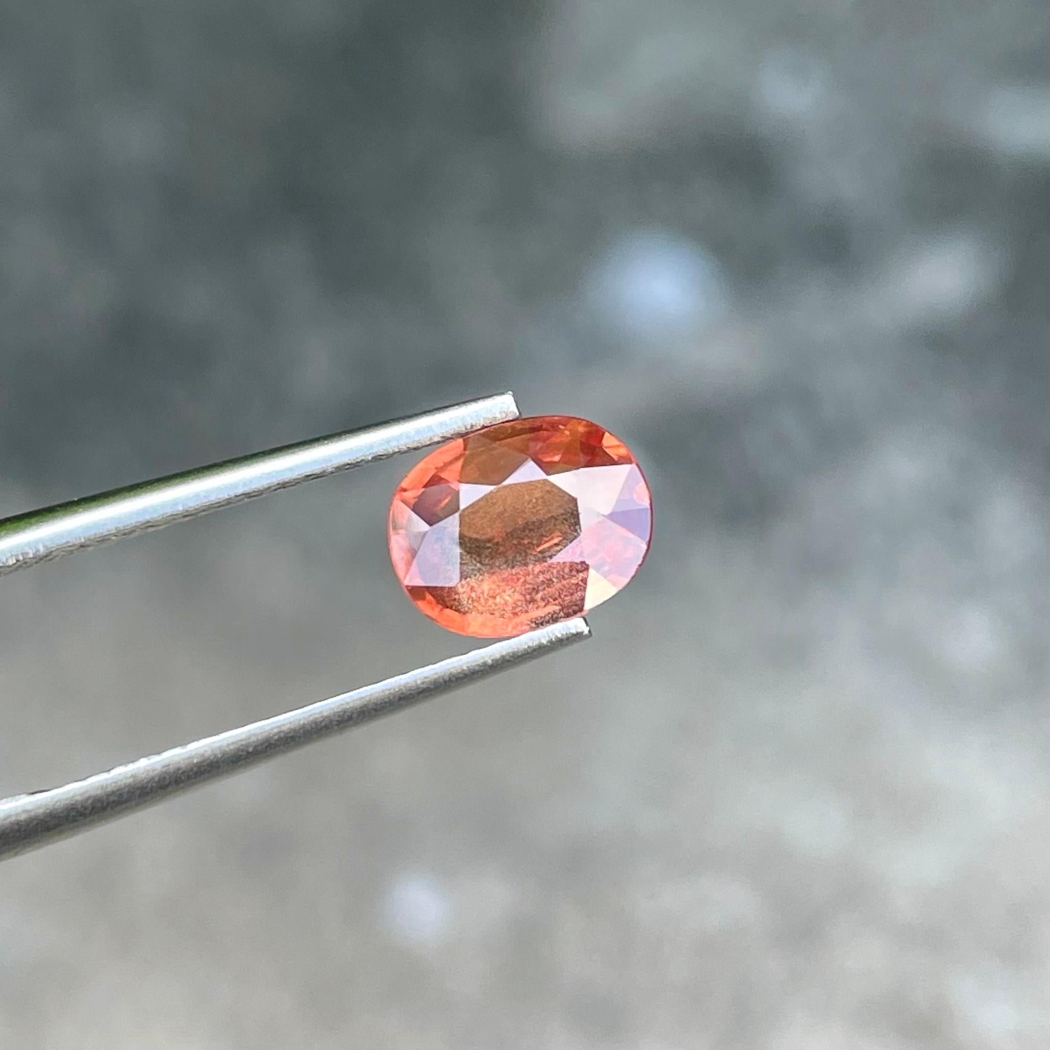 Weight 1.62 carats 
Dimensions 8.06x6.33x3.34 mm
Clarity: VVS
Treatment: None
Origin: Sri lanka
Shape: Oval
Cut: Step Oval




Introducing the Soft Orange Sapphire, a truly captivating gemstone that boasts a refined elegance and a weighty 1.62