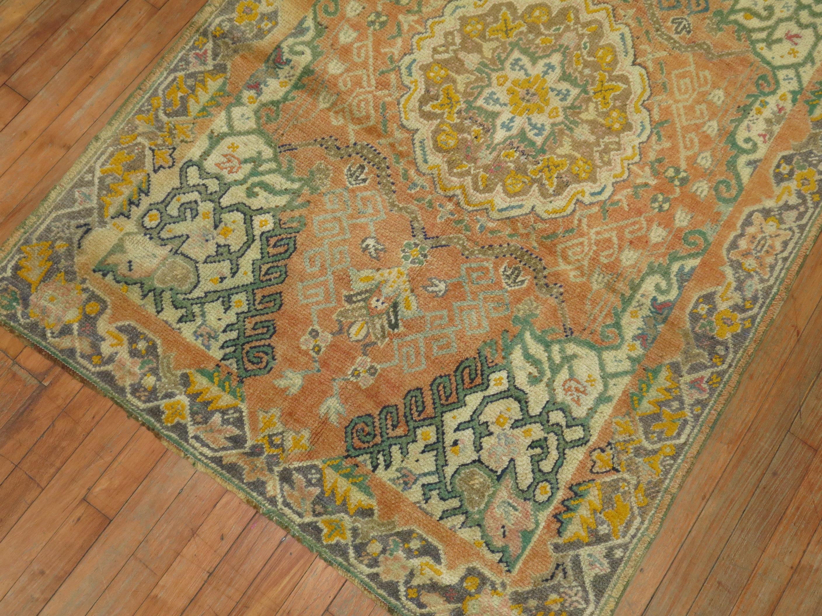 Country Soft Orange Oushak Rug For Sale