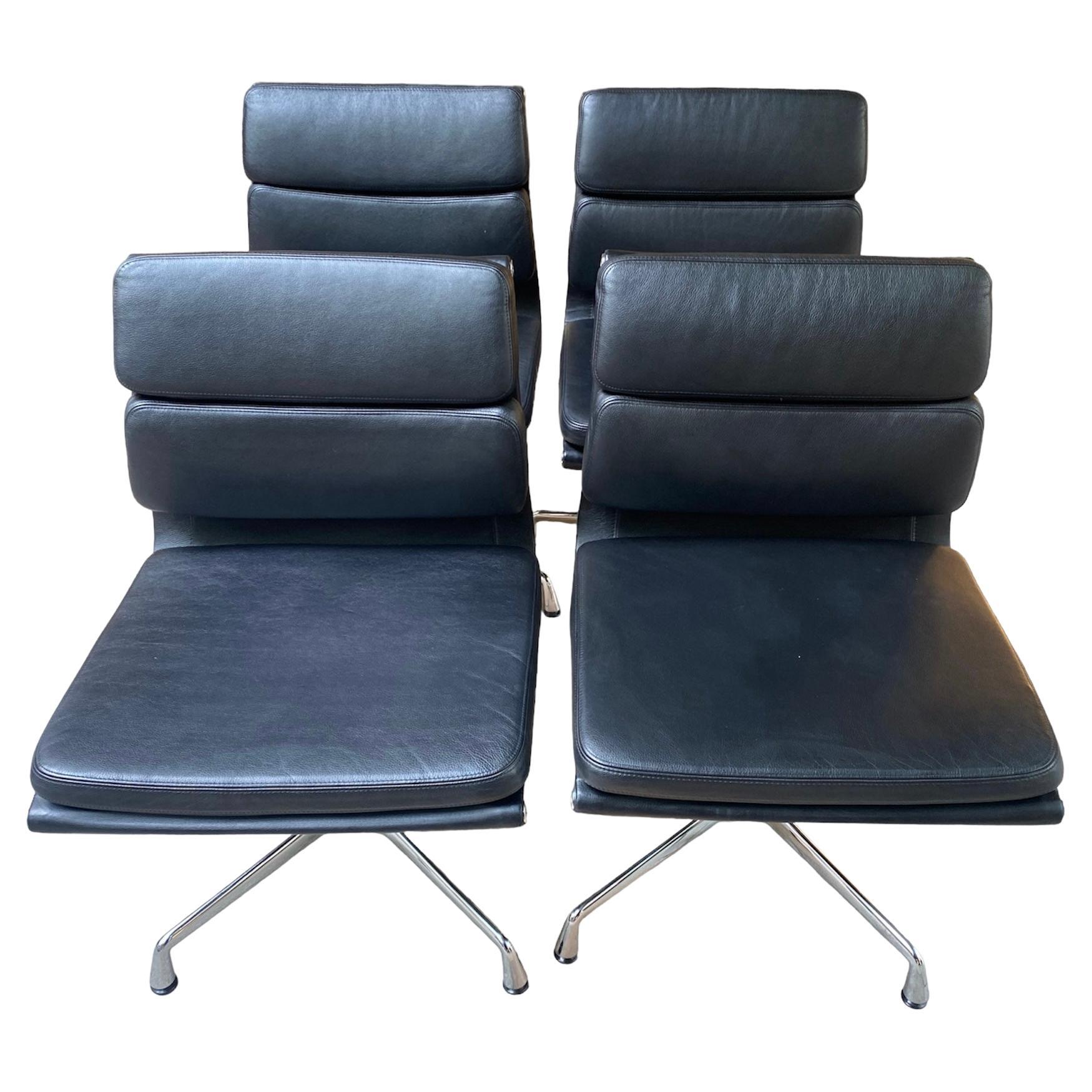 Soft Pad, Eames Set of 2 Soft Pad Chairs Black Leather For Sale
