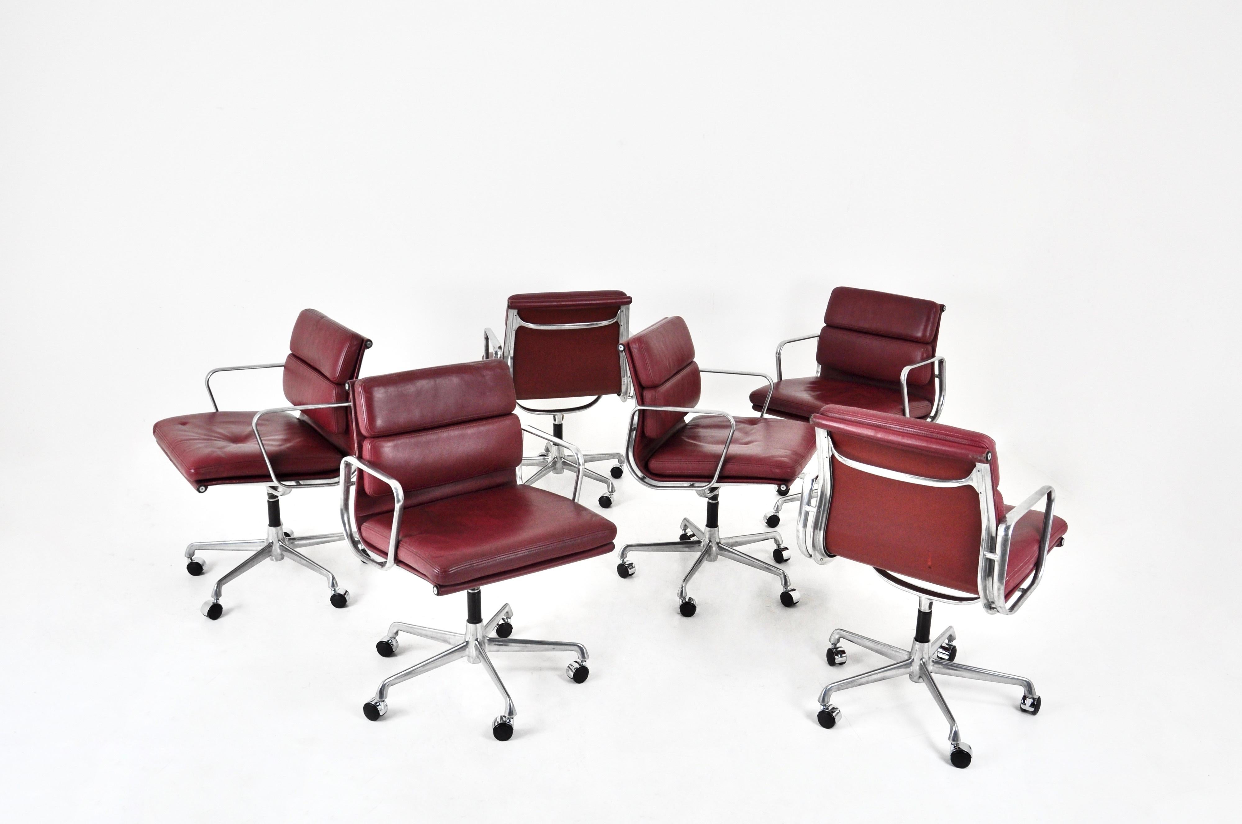 Italian Soft Pad Office Chairs by Charles & Ray Eames for ICF, 1970s, Set of 6