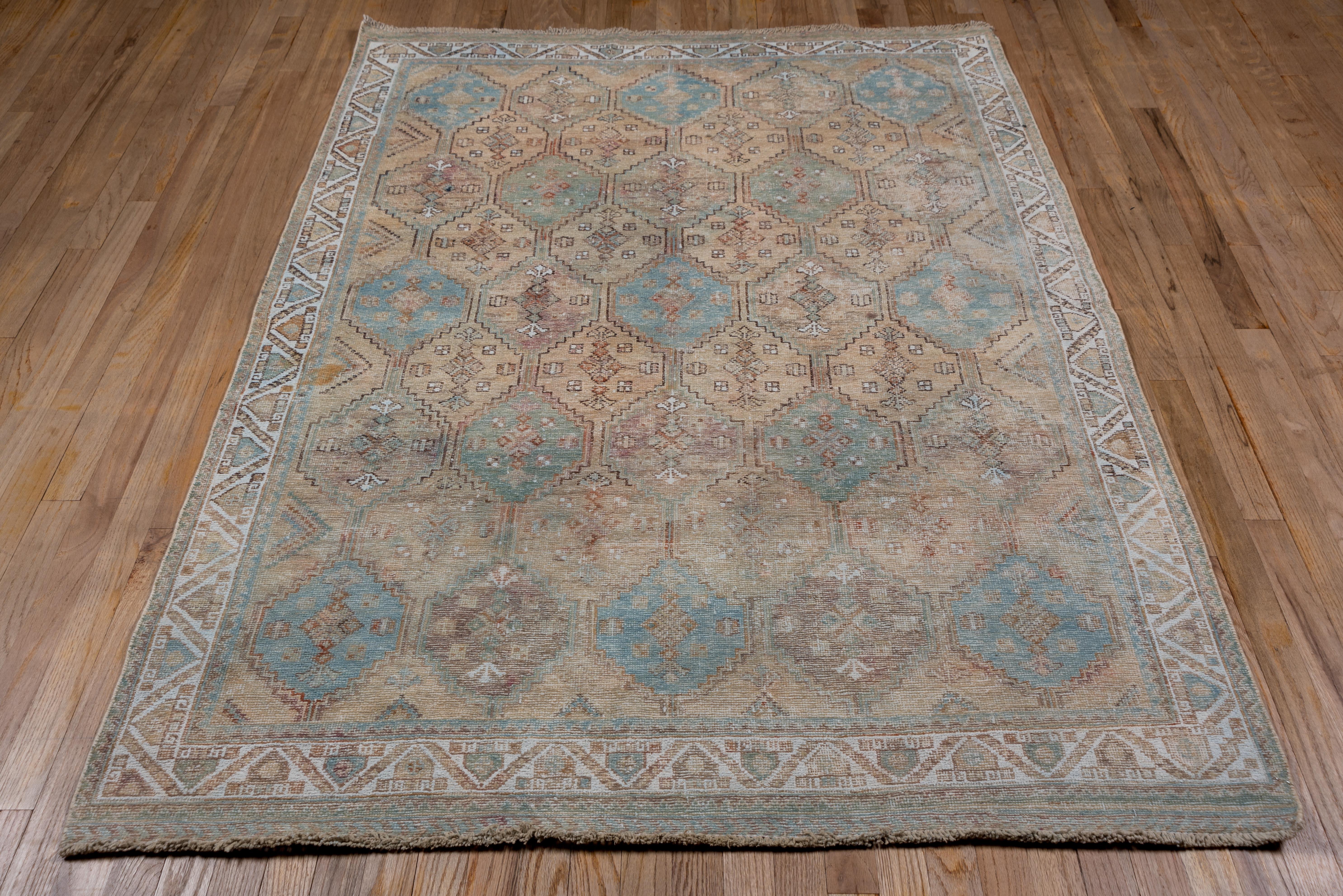 Tribal Soft Palette & Beautiful Persian Afghar Rug. Light Blue Accents, circa 1930s For Sale