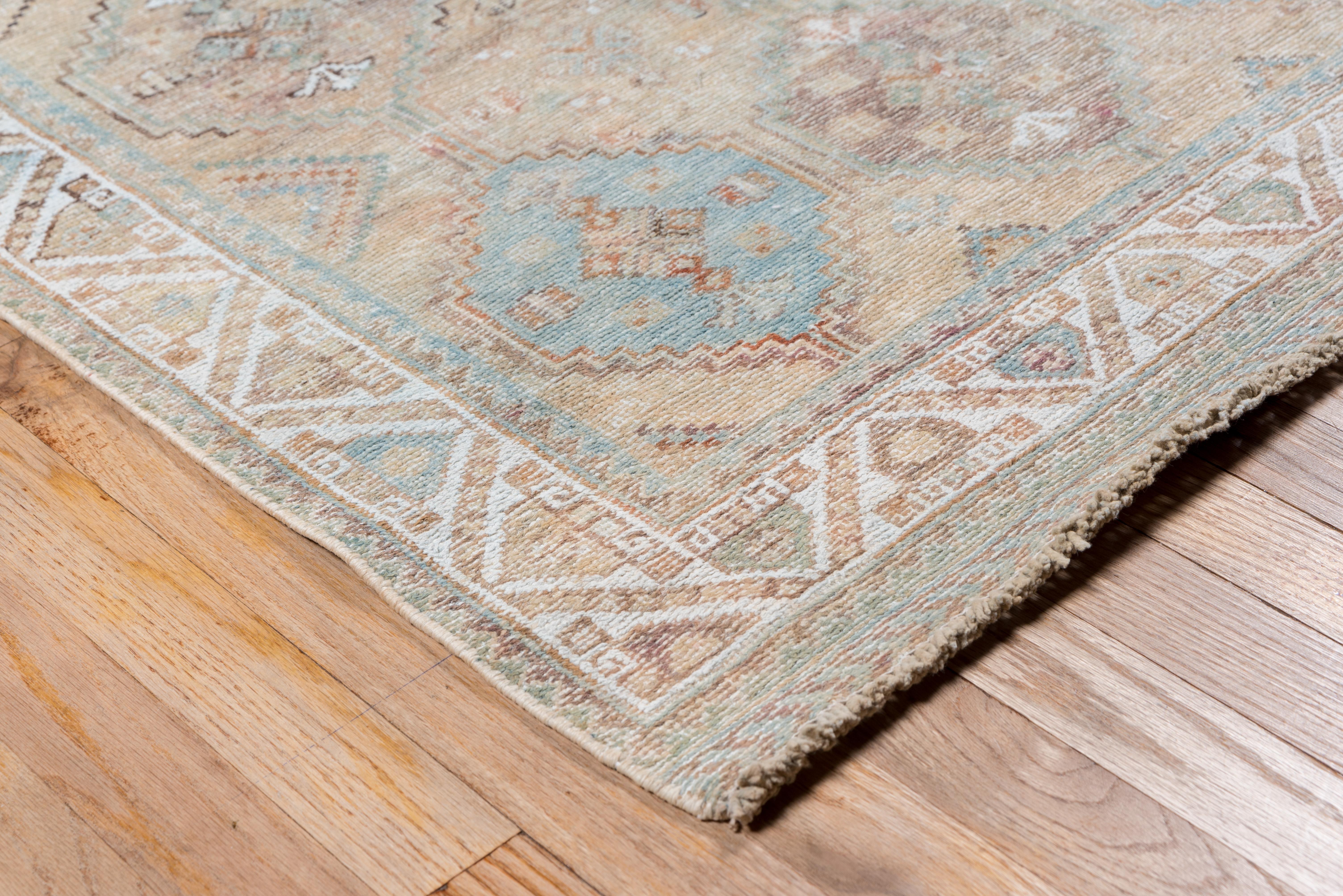Wool Soft Palette & Beautiful Persian Afghar Rug. Light Blue Accents, circa 1930s For Sale
