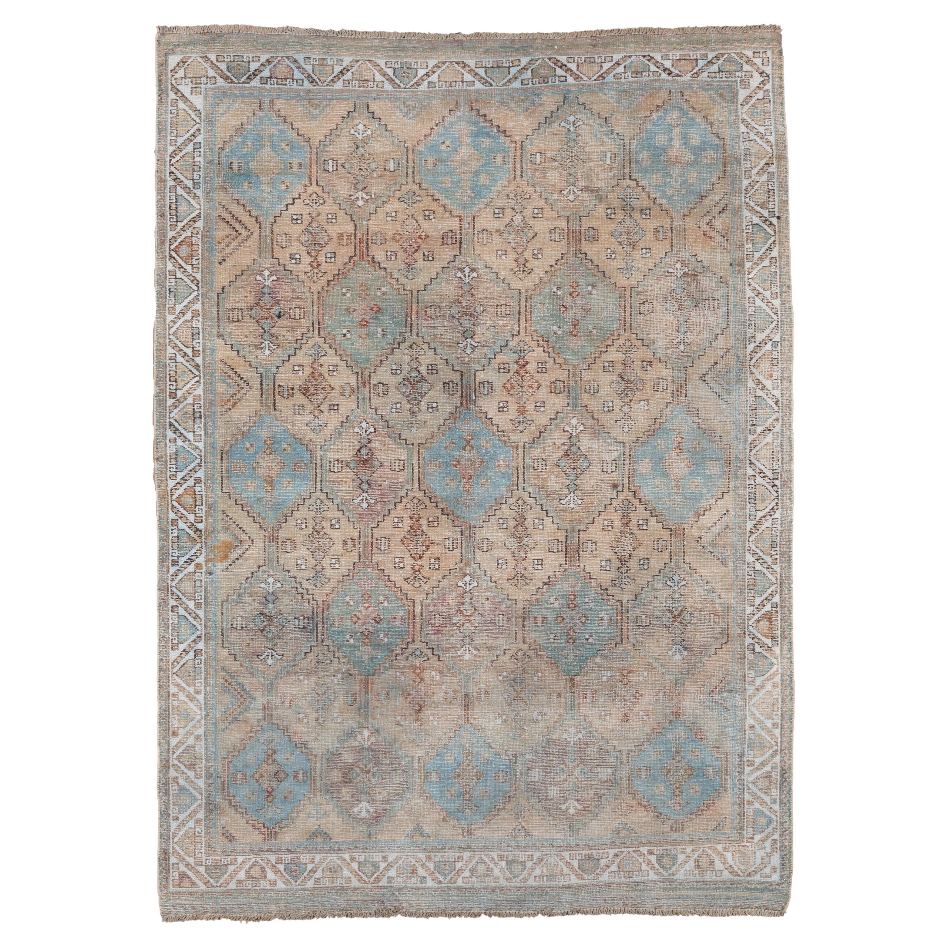 Soft Palette & Beautiful Persian Afghar Rug. Light Blue Accents, circa 1930s