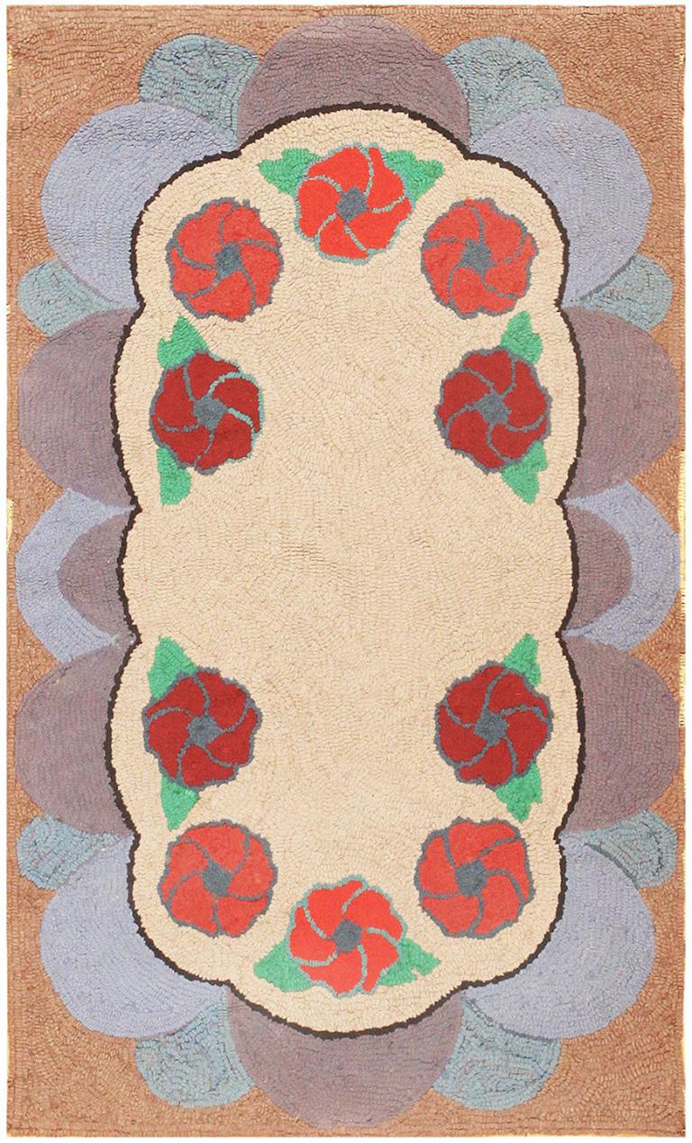 Hand-Knotted Soft Pastel Antique Floral American Hooked Rug 2'4