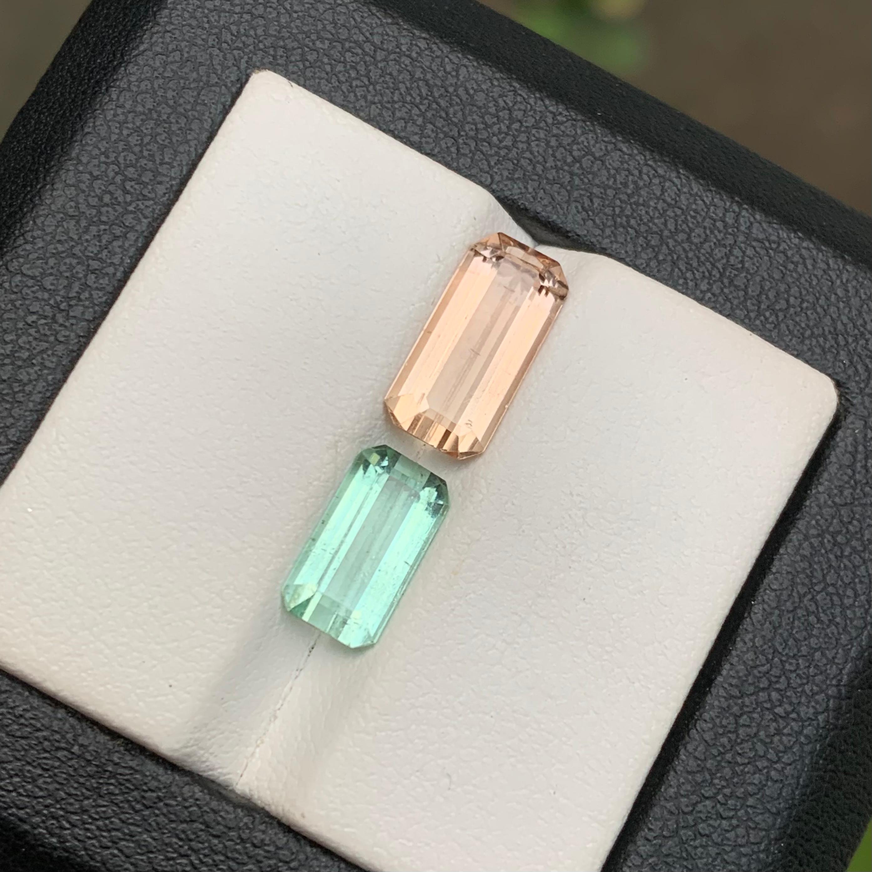 Pierres précieuses tourmaline naturelle vert pêche et vert clair taille émeraude de 4,95 carats en vente 5