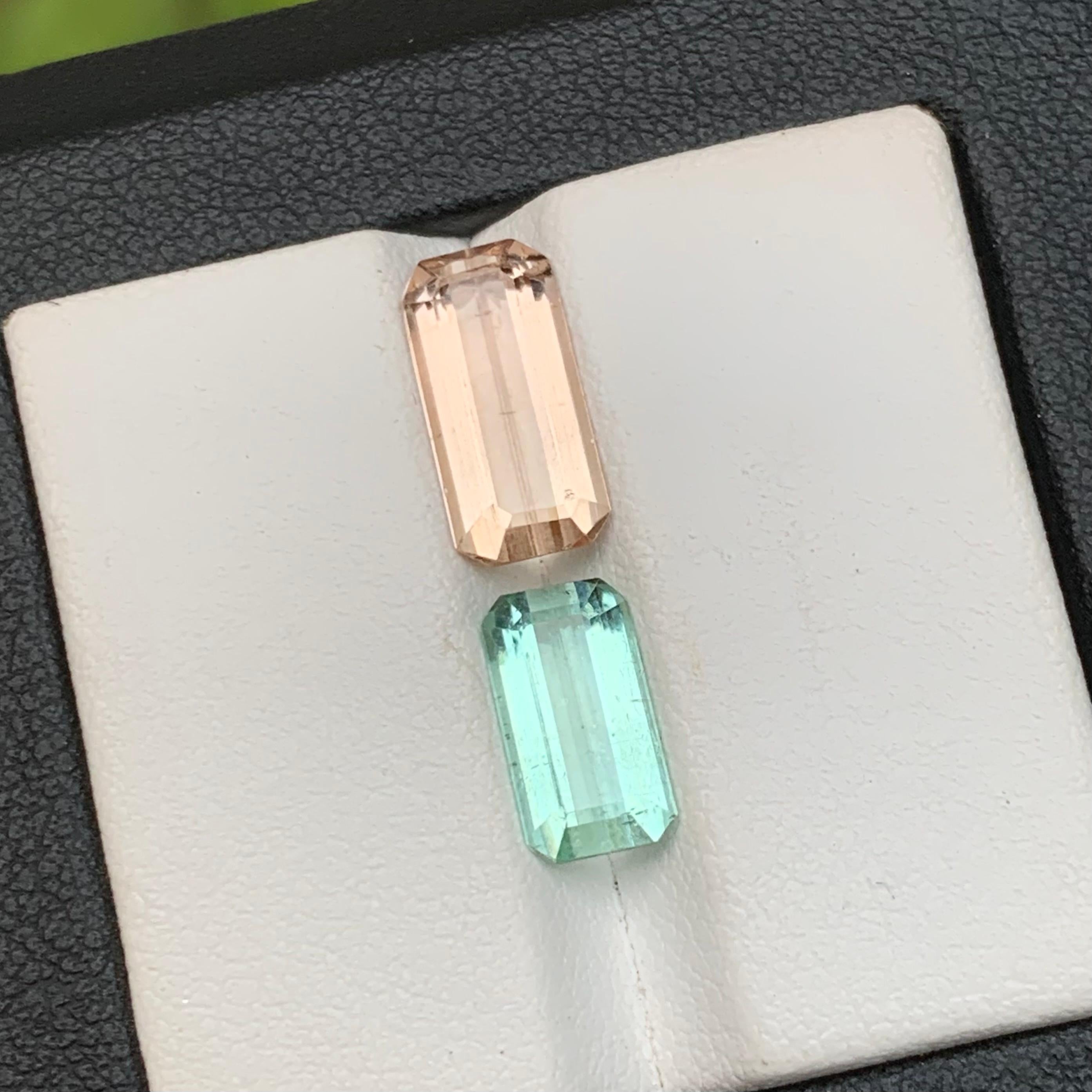 Taille émeraude Pierres précieuses tourmaline naturelle vert pêche et vert clair taille émeraude de 4,95 carats en vente