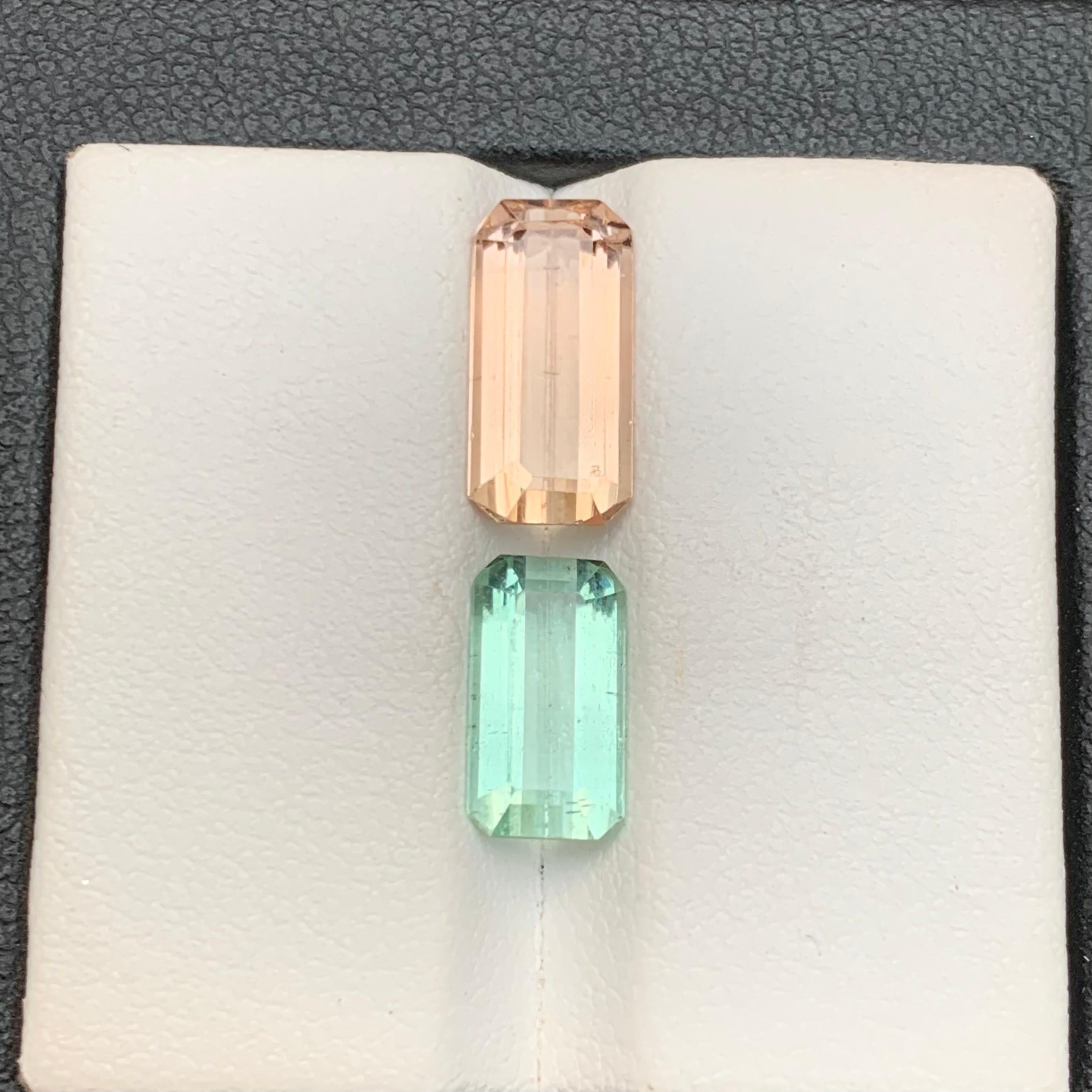 Pierres précieuses tourmaline naturelle vert pêche et vert clair taille émeraude de 4,95 carats Neuf - En vente à Peshawar, PK