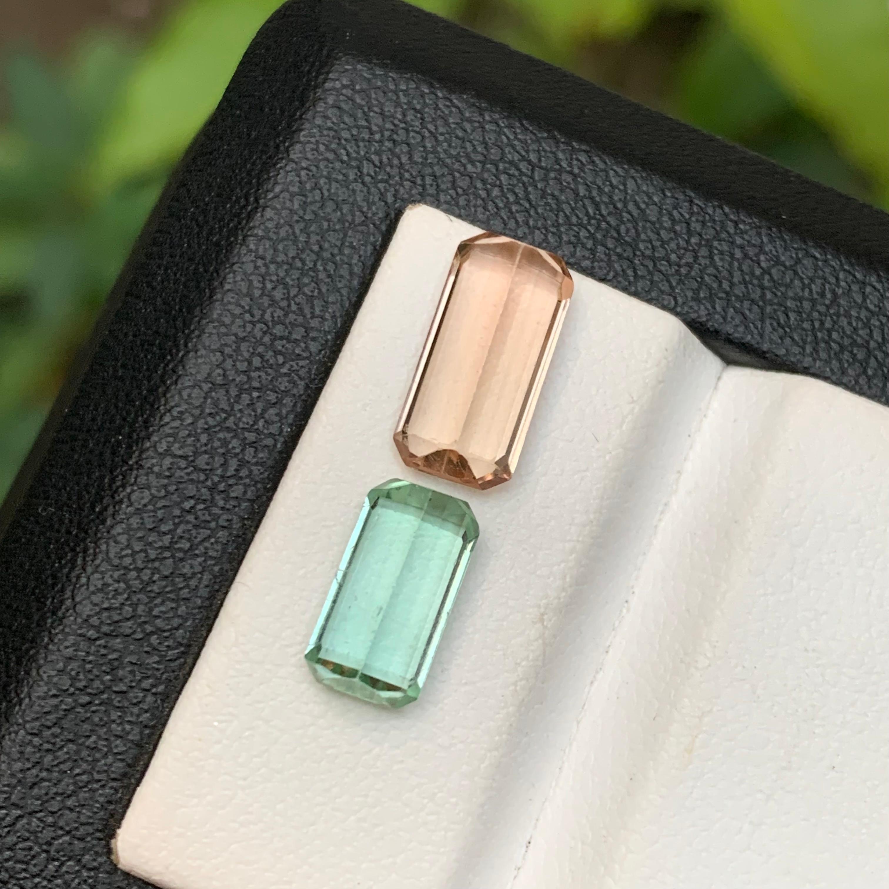 Pierres précieuses tourmaline naturelle vert pêche et vert clair taille émeraude de 4,95 carats Unisexe en vente