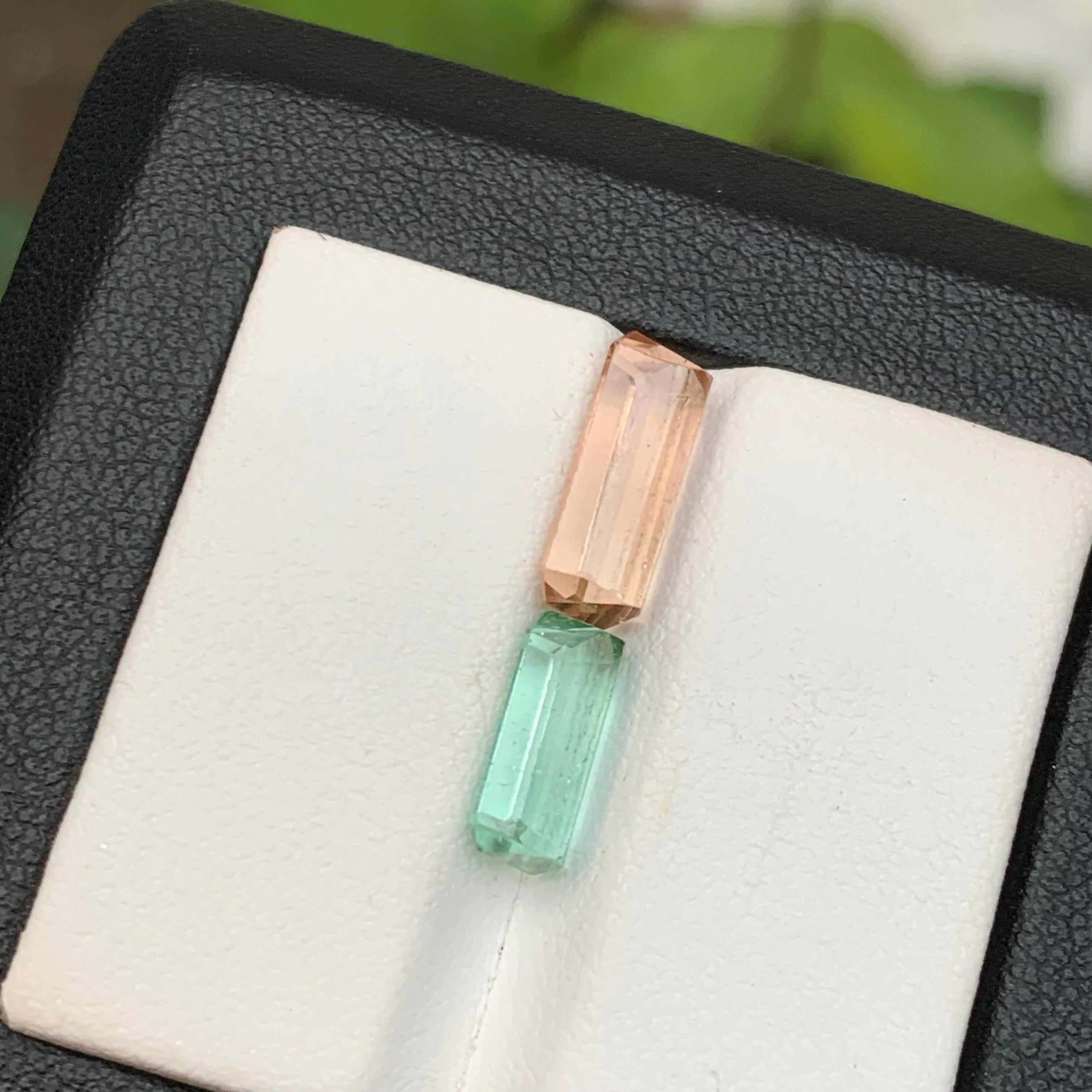 Pierres précieuses tourmaline naturelle vert pêche et vert clair taille émeraude de 4,95 carats en vente 1