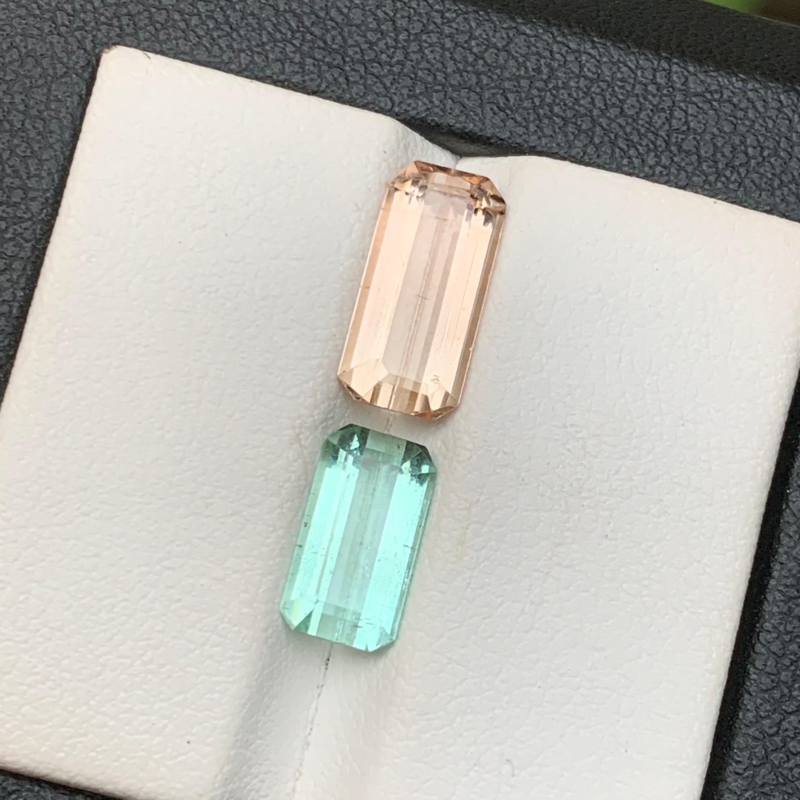 Pierres précieuses tourmaline naturelle vert pêche et vert clair taille émeraude de 4,95 carats en vente 2