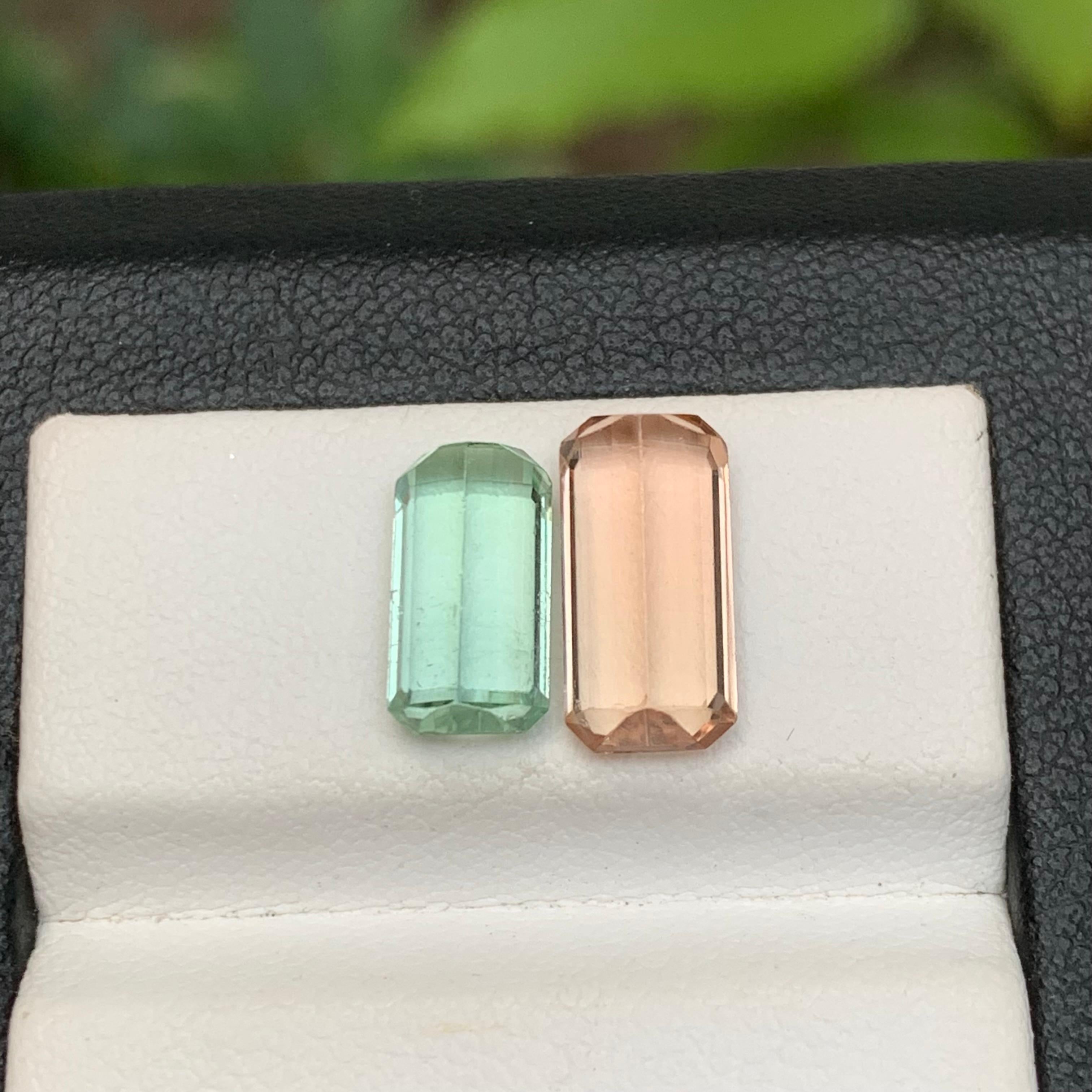 Pierres précieuses tourmaline naturelle vert pêche et vert clair taille émeraude de 4,95 carats en vente 3