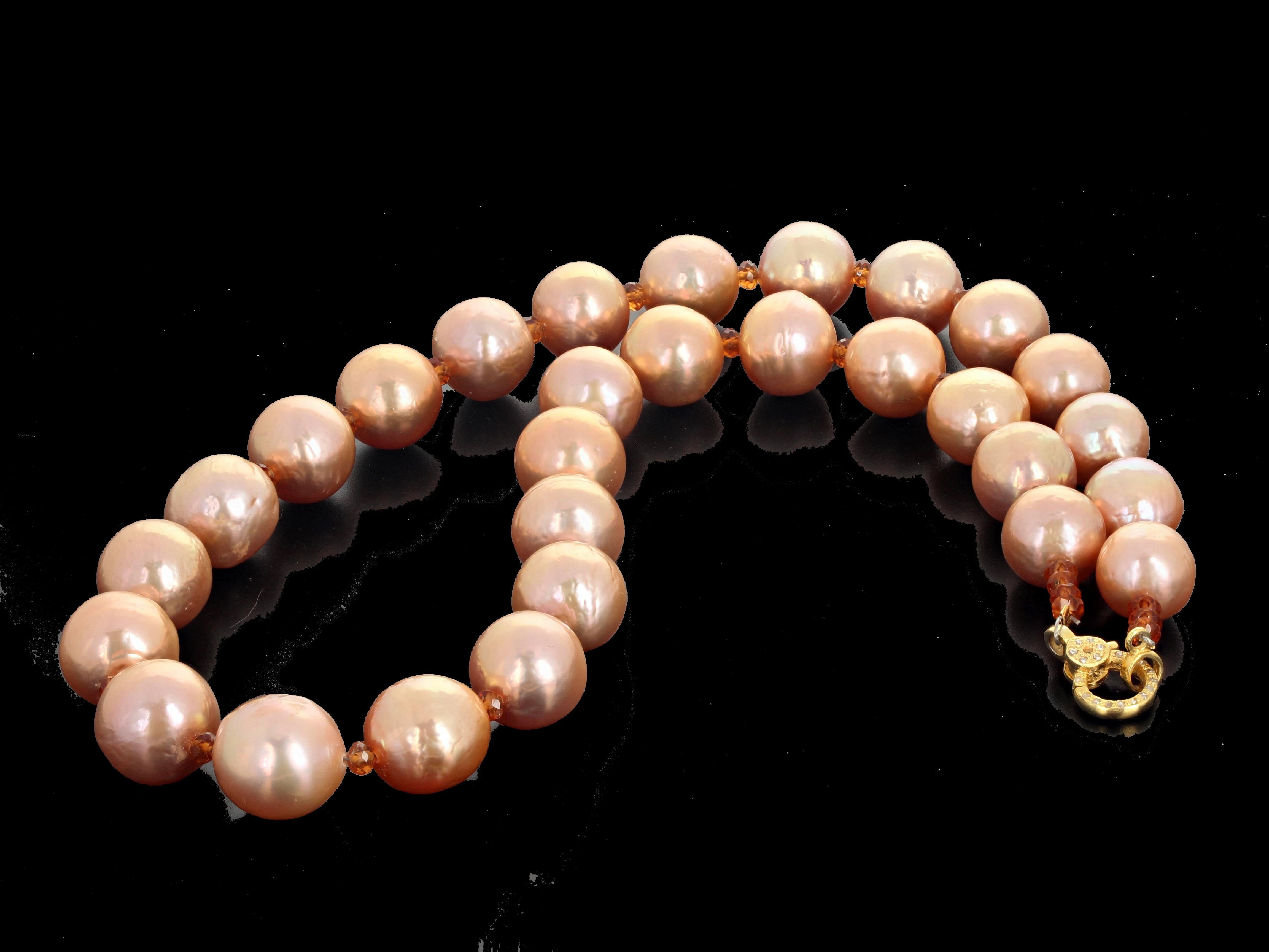 AJD RARE Peachy Glowing Ocean NATURAL Pearls Necklace & Matching Earrings Set For Sale 2