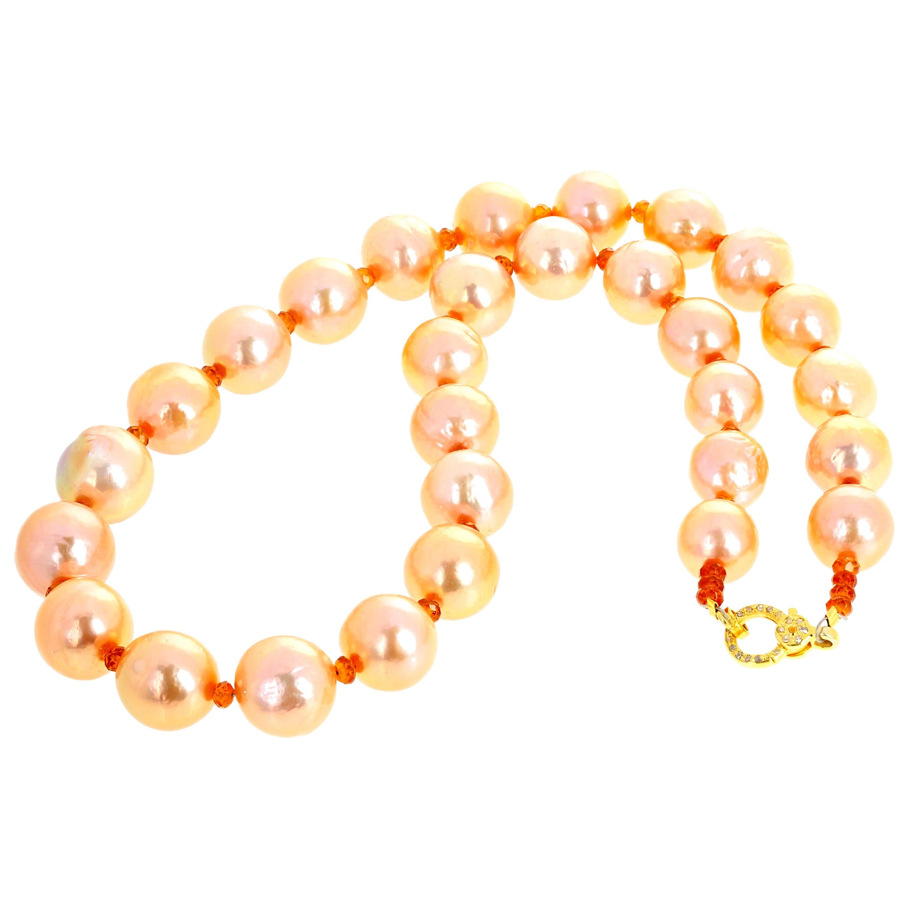 Mixed Cut AJD RARE Peachy Glowing Ocean NATURAL Pearls Necklace & Matching Earrings Set For Sale