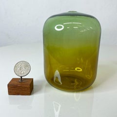 Soft Petite Green Glass Round Bud Vase Handblown Vintage 1960s Modern