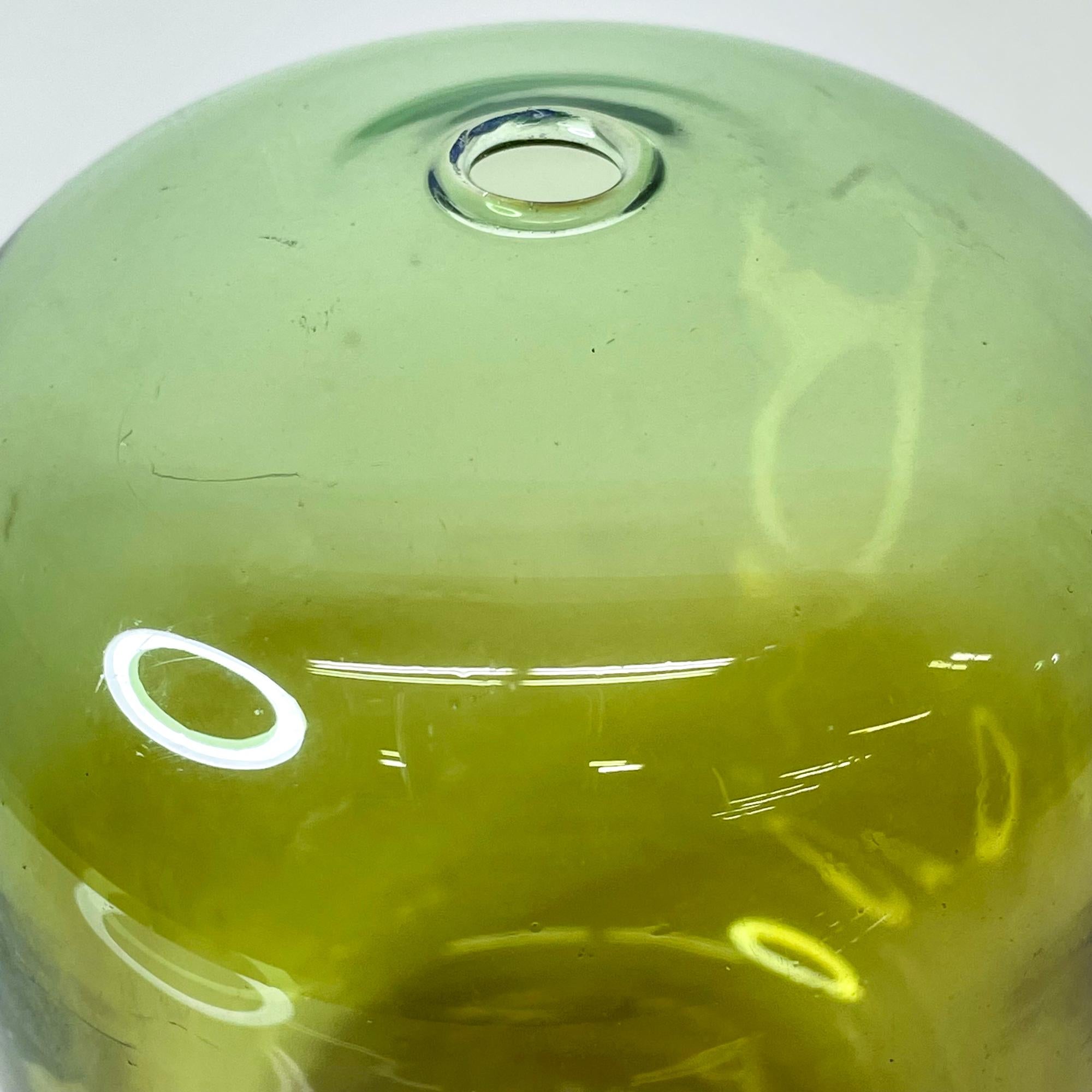  Soft Petite Green Glass Round Bud Vase Handblown Vintage 1960s Modern In Good Condition In Chula Vista, CA