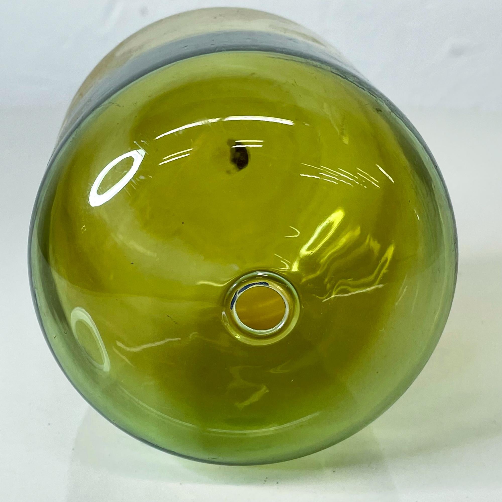Blown Glass  Soft Petite Green Glass Round Bud Vase Handblown Vintage 1960s Modern