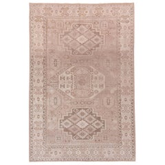 Soft Pink and Neutral Turkish Oushak Rug, Ivory Allover Field