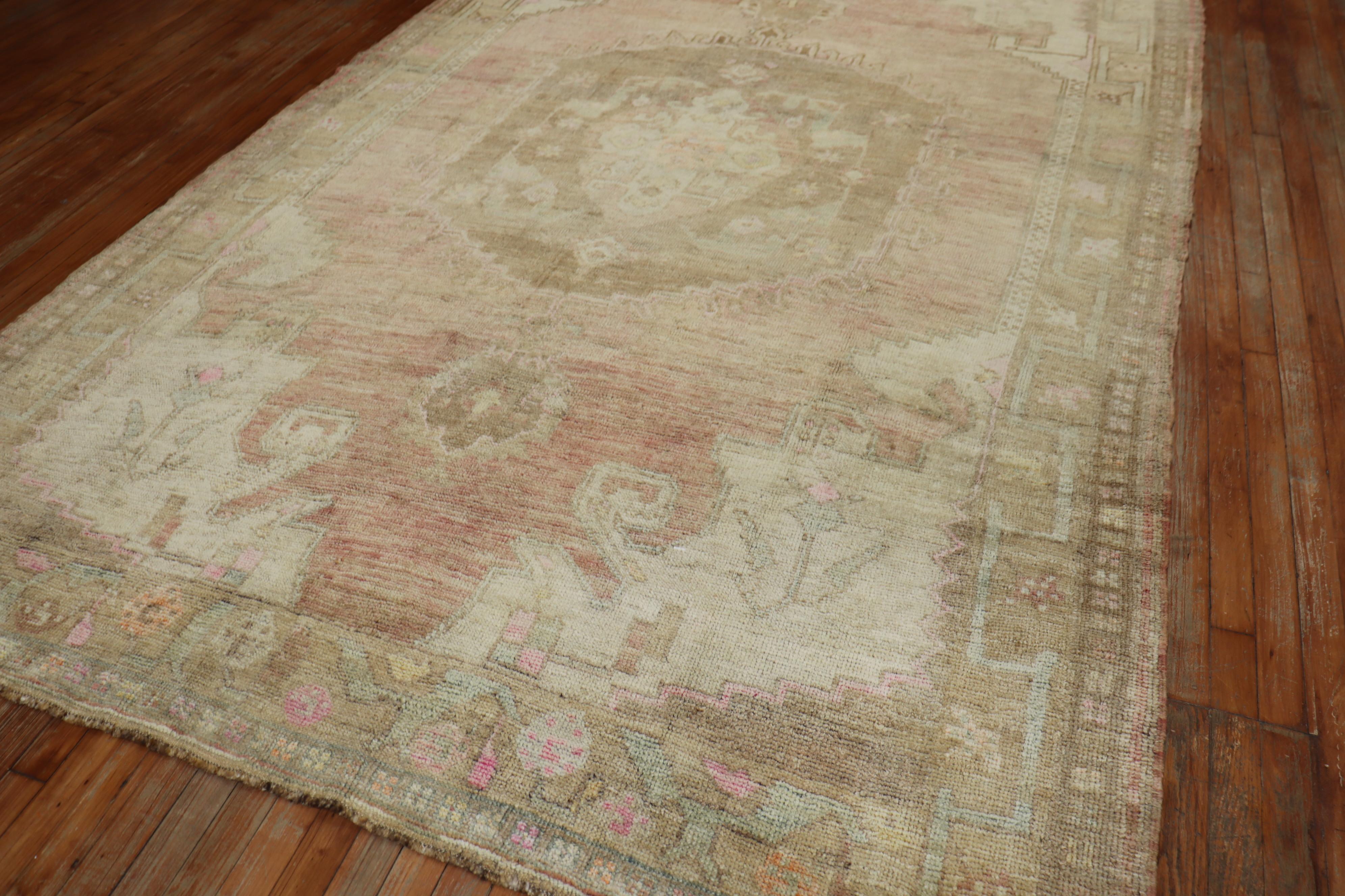 Country Soft Pink Antique Oushak Room Size Rug