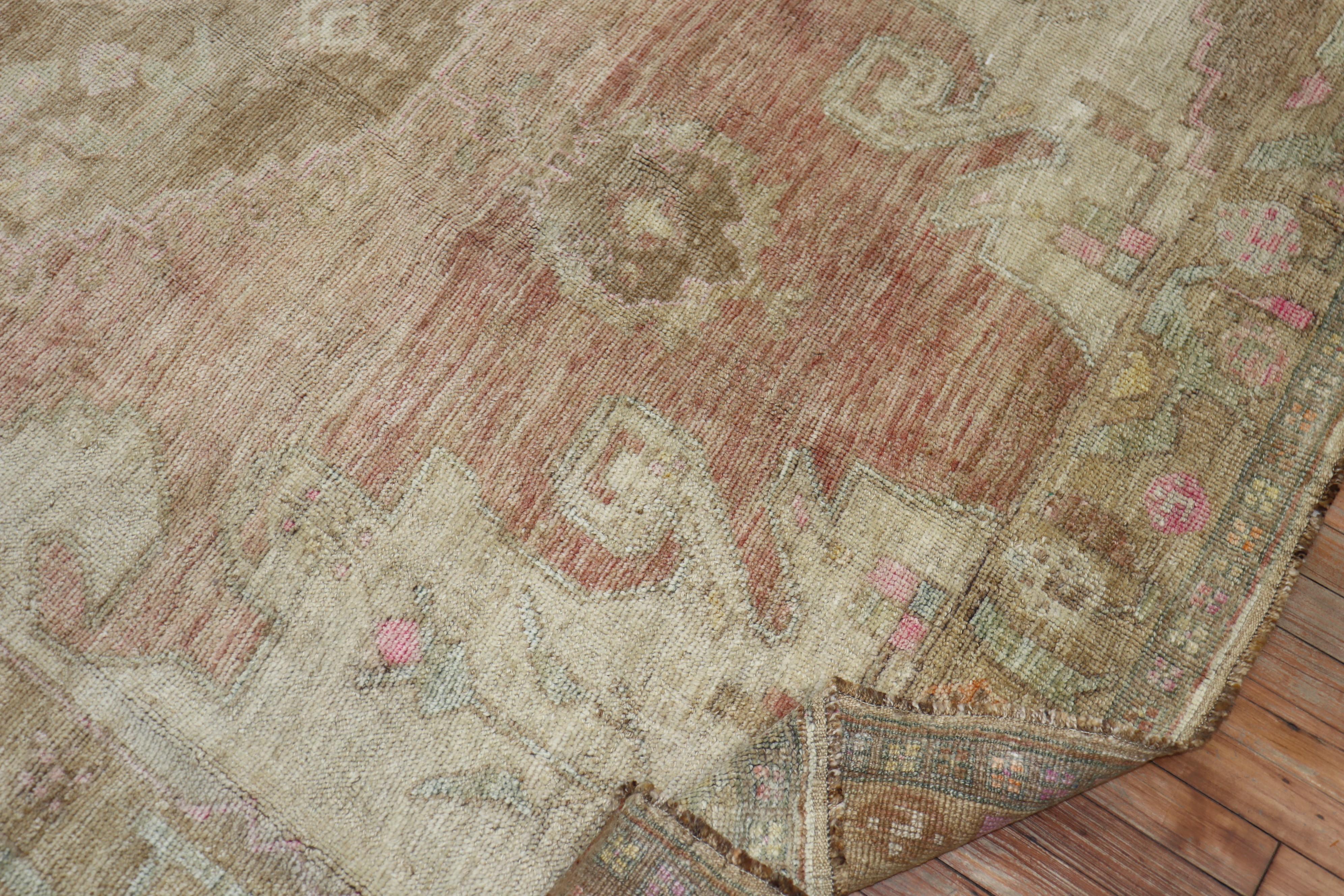 Hand-Knotted Soft Pink Antique Oushak Room Size Rug
