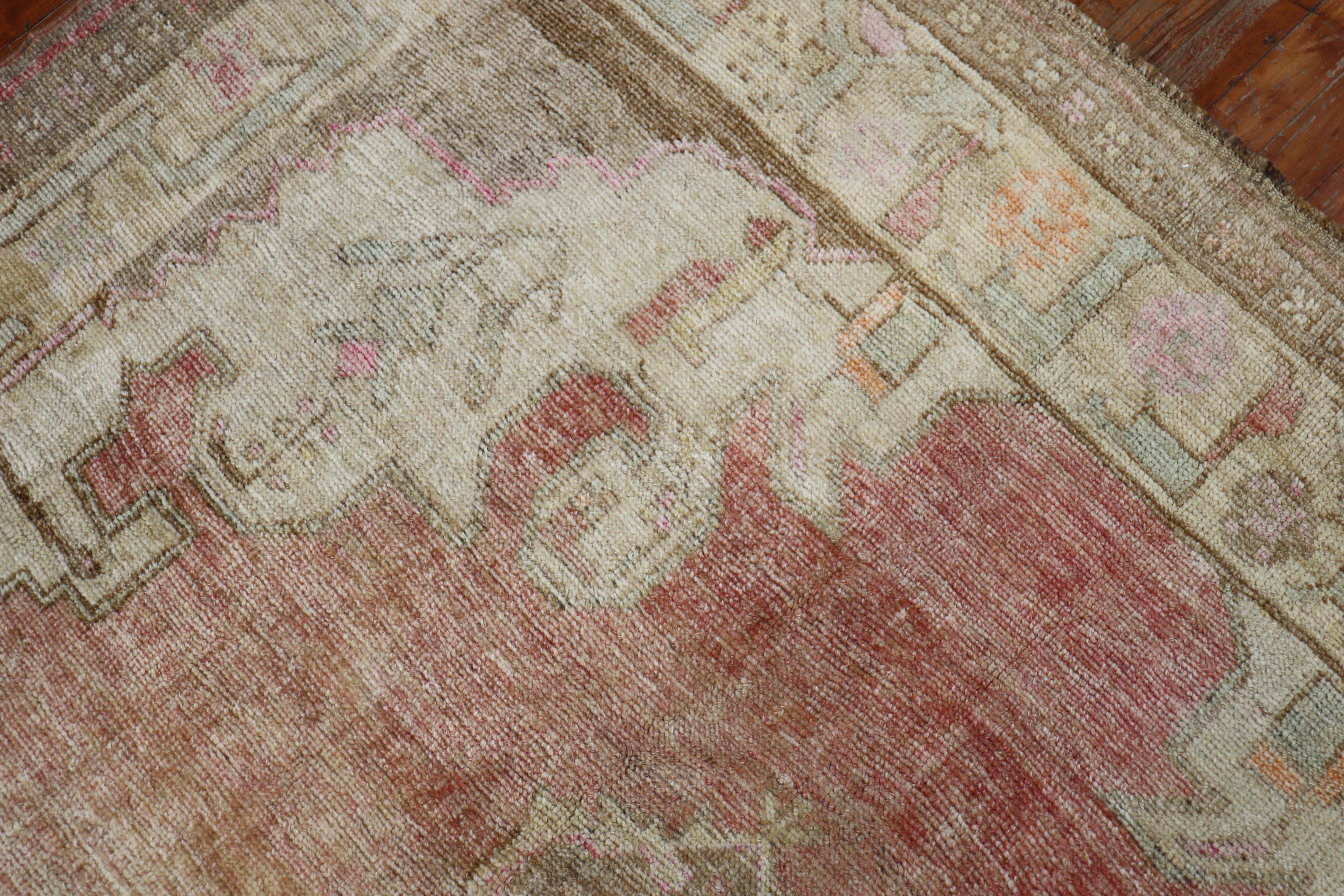 Soft Pink Antique Oushak Room Size Rug In Good Condition In New York, NY