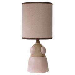 Soft Pink Beige Ceramic Table Lamp, Custom Made Silk Pink Lampshade by R. Houben