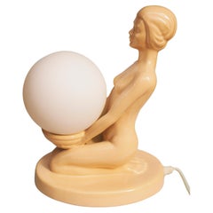 Soft Pink Ceramic Woman Table Lamp with Opaline Glass Globe, Europe, 1970