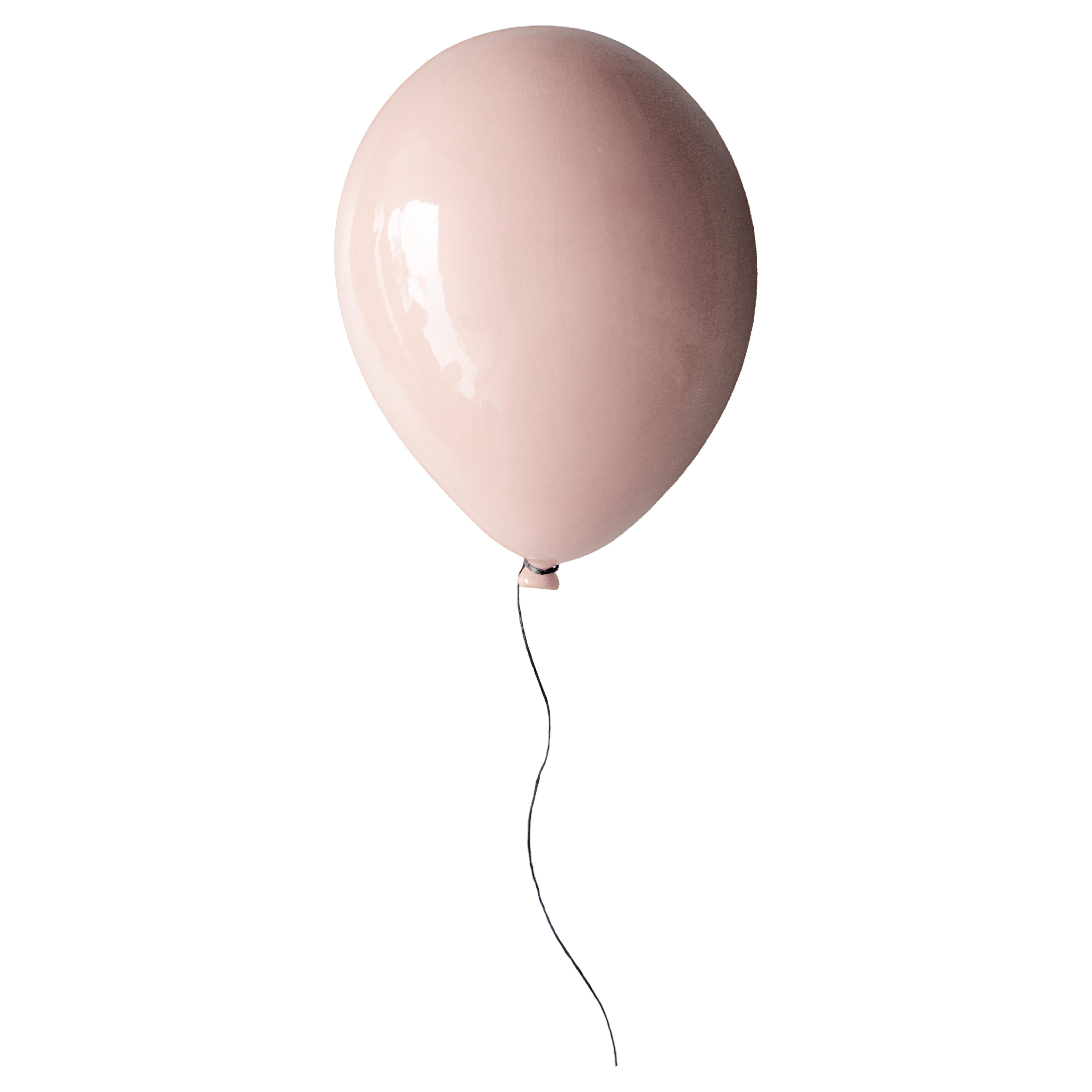 Grand soft pink glossy ceramic balloon sculpture handmade for wall - Large