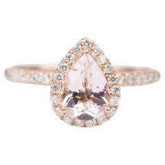 Soft Pink Morganite with Diamond Halo Pave Band 14K Rose Gold Engagement Ring